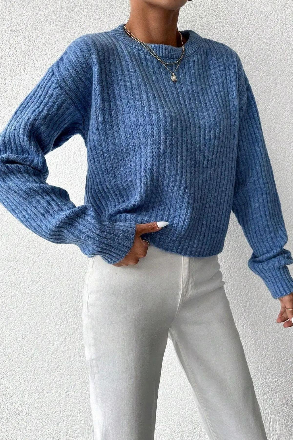 Kadın Kışlık Bisiklet Yaka Basic Oversize Uzun Triko Kazak-33173