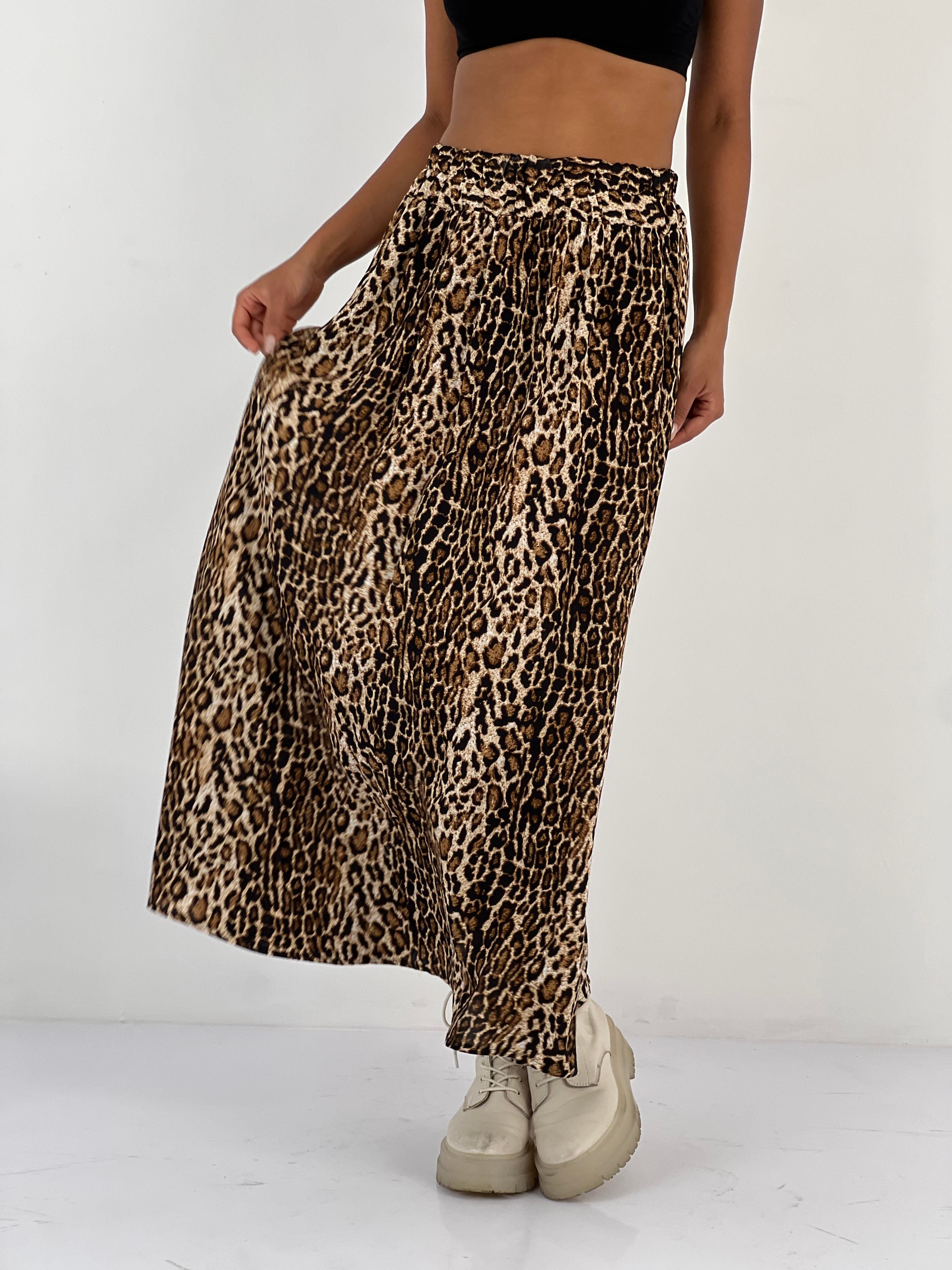 Kadın Leopar Desenli Bej Etek-80371DA