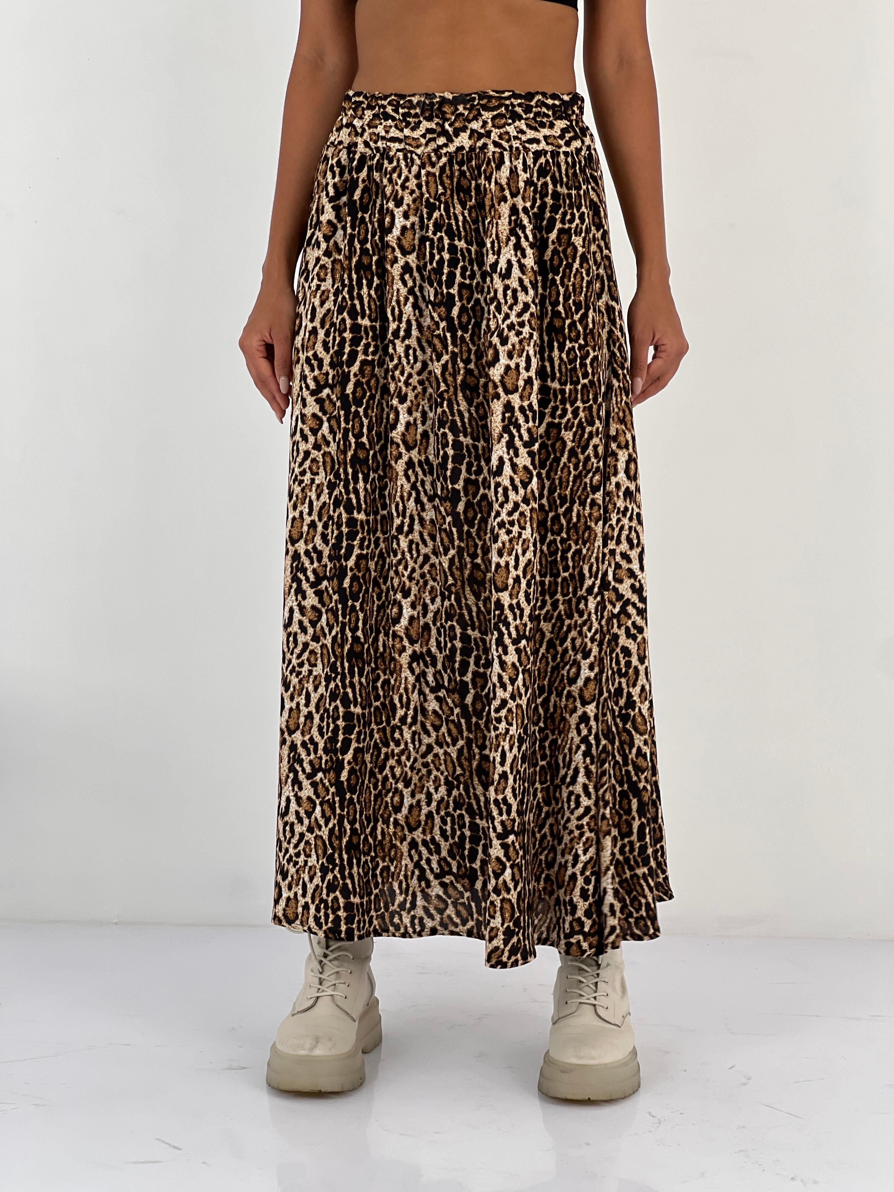 Kadın Leopar Desenli Bej Etek-80371DA