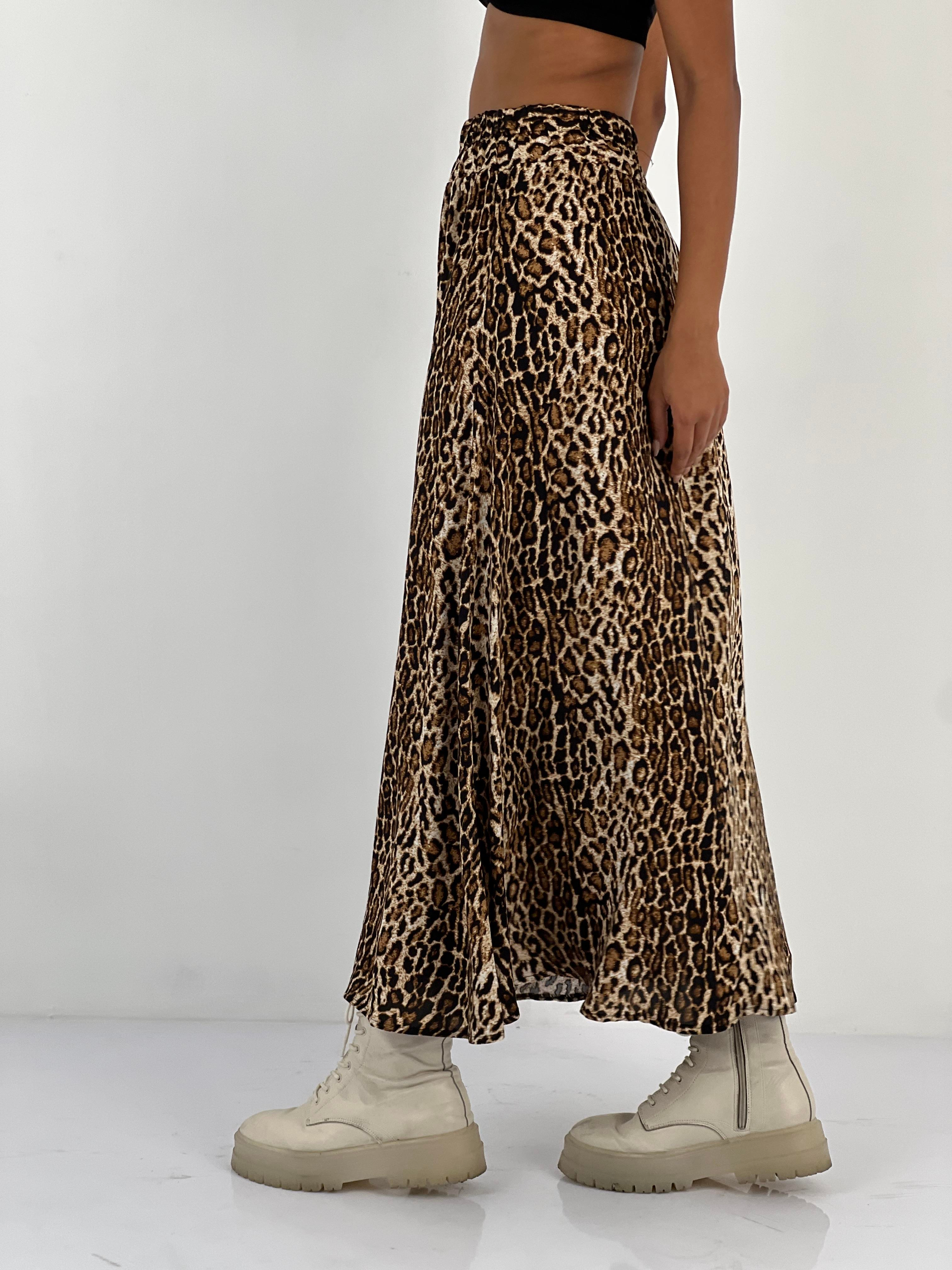 Kadın Leopar Desenli Bej Etek-80371DA