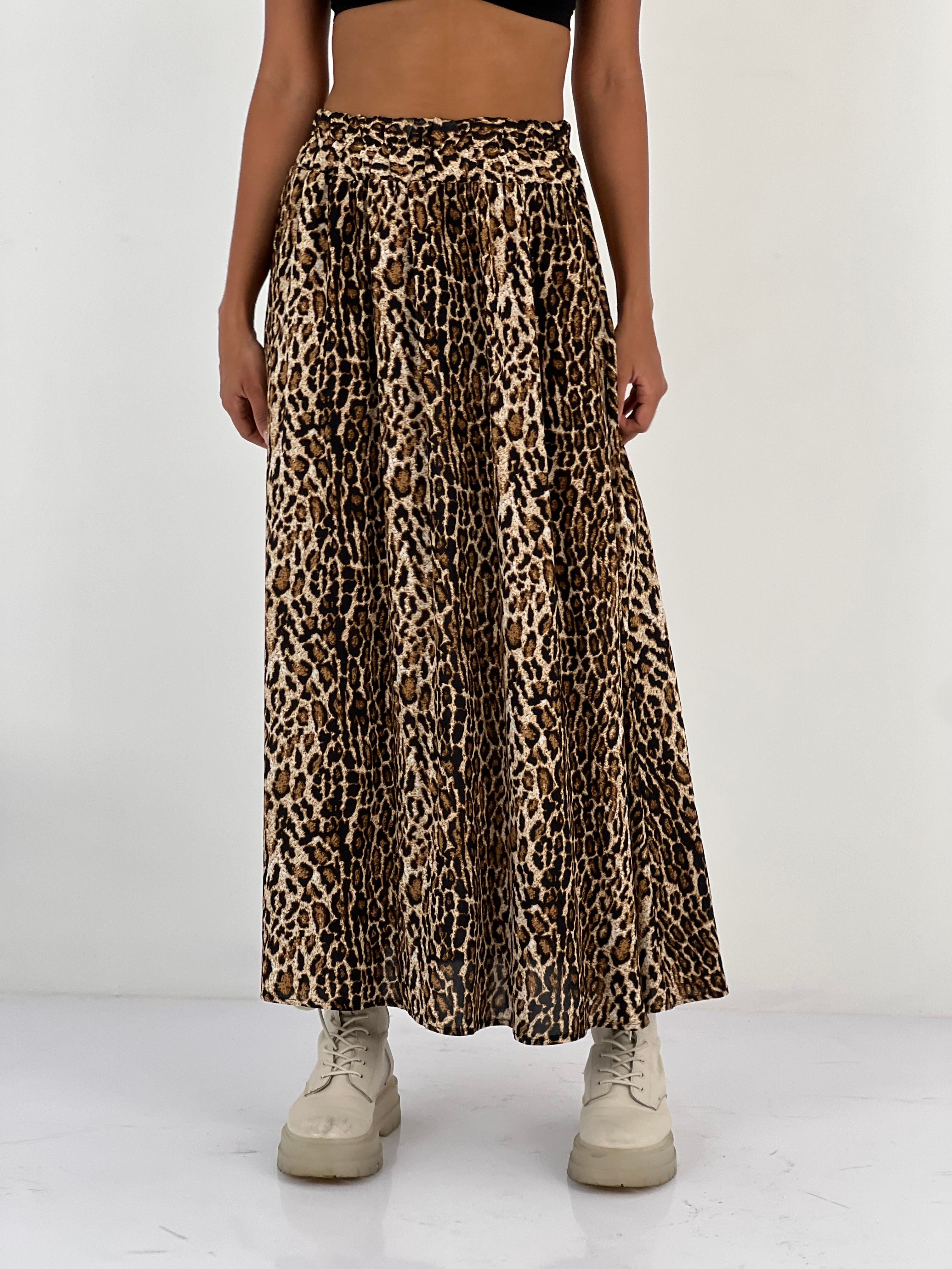 Kadın Leopar Desenli Bej Etek-80371DA