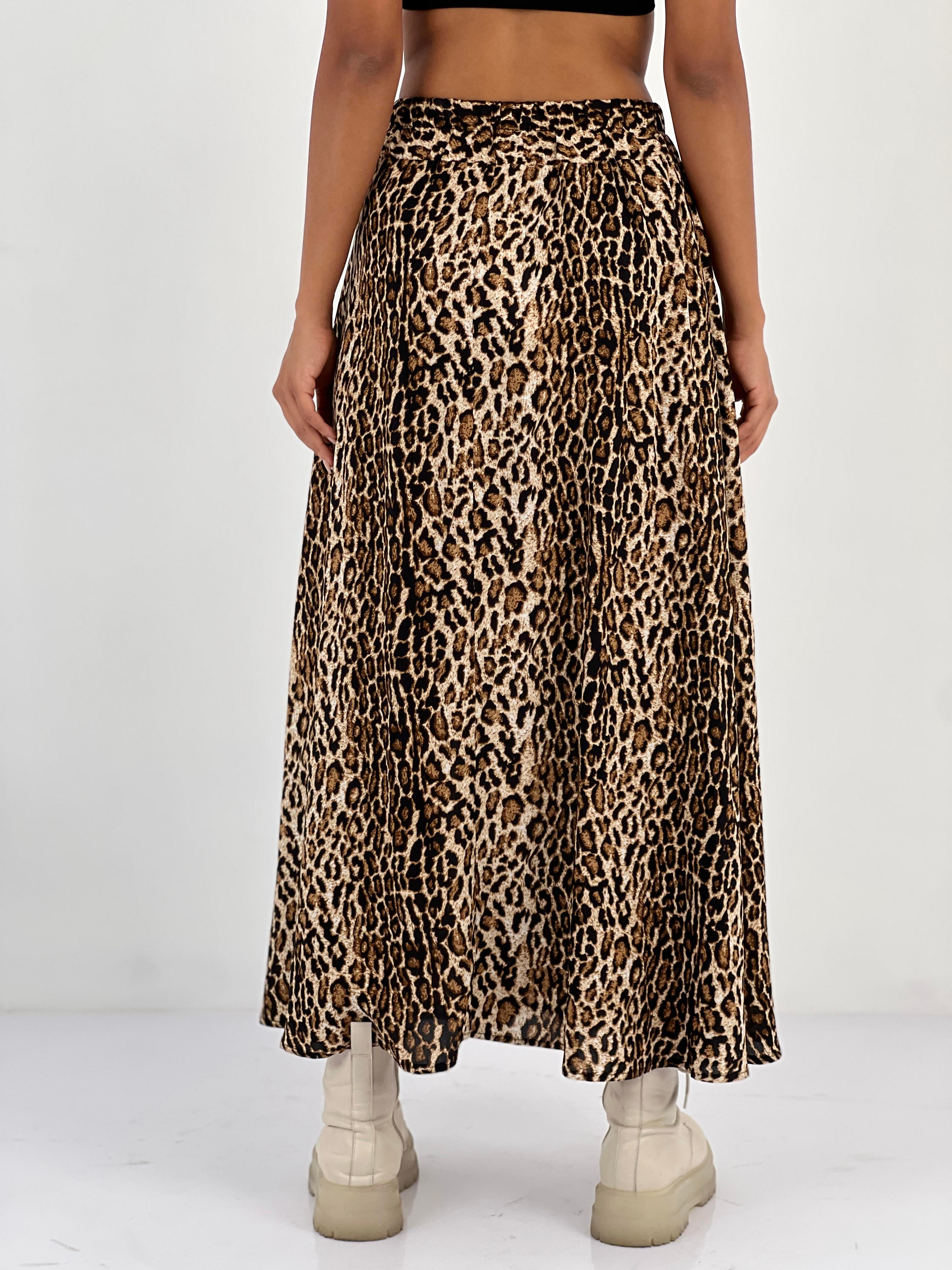 Kadın Leopar Desenli Bej Etek-80371DA