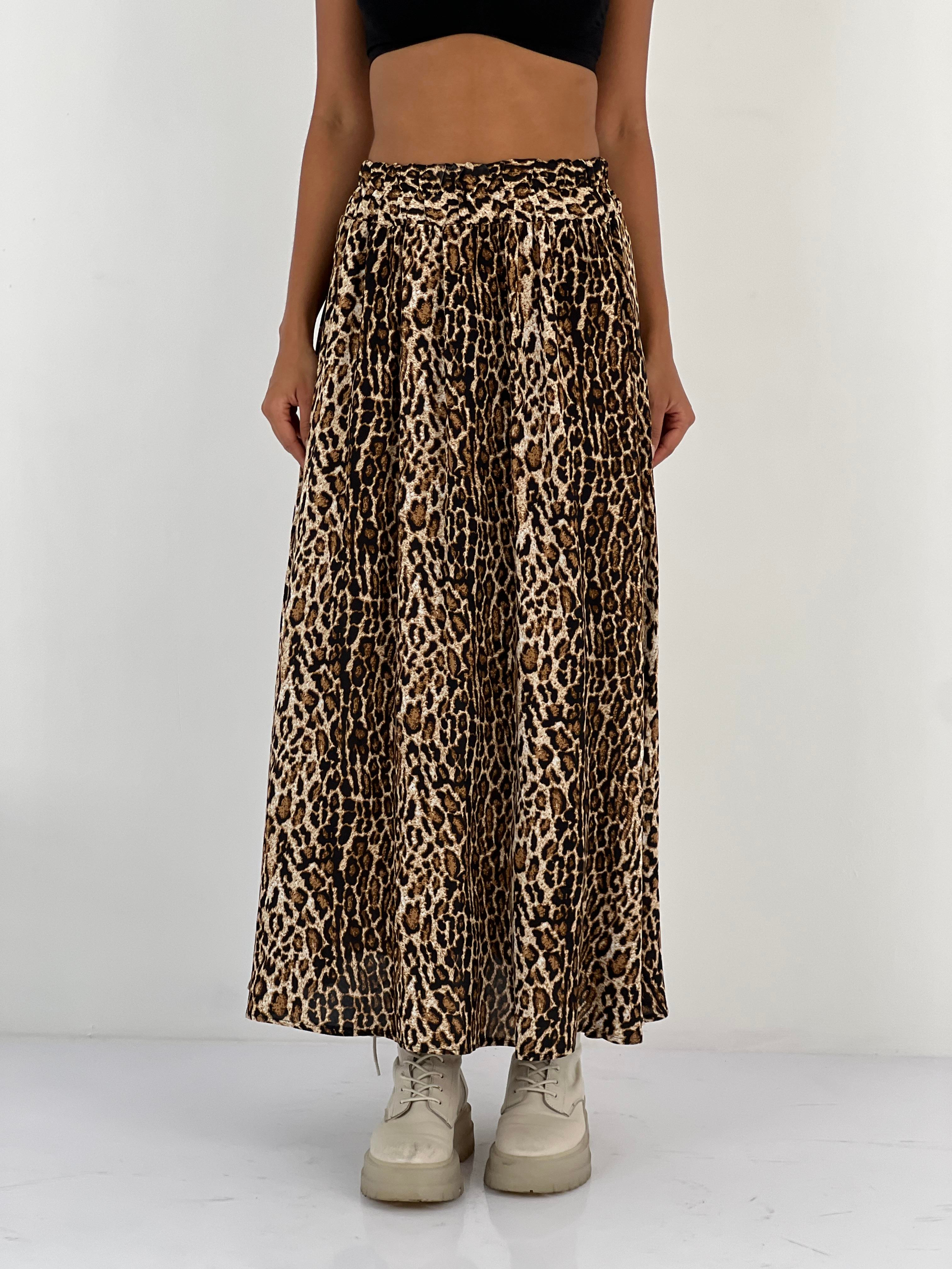 Kadın Leopar Desenli Bej Etek-80371DA