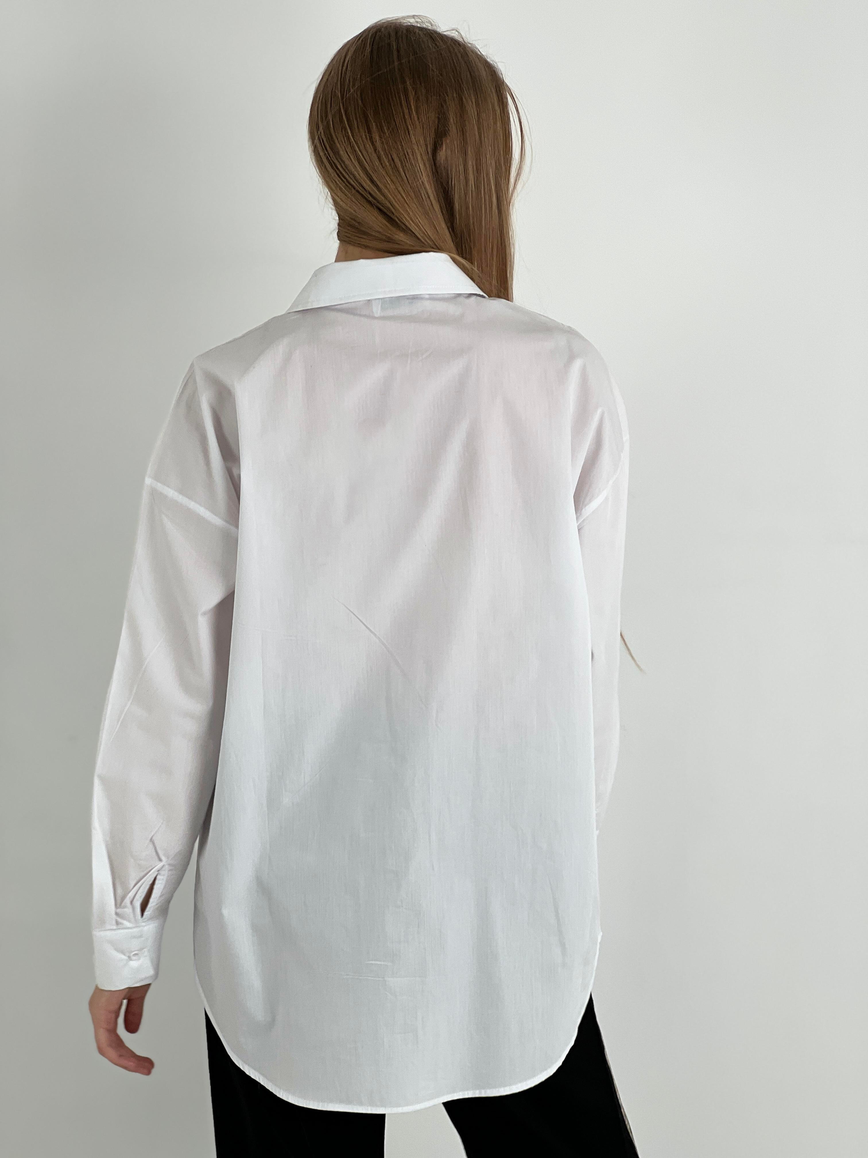 Kadın Leopar Varak Desenli Oversize Gömlek - Beyaz-27316-5