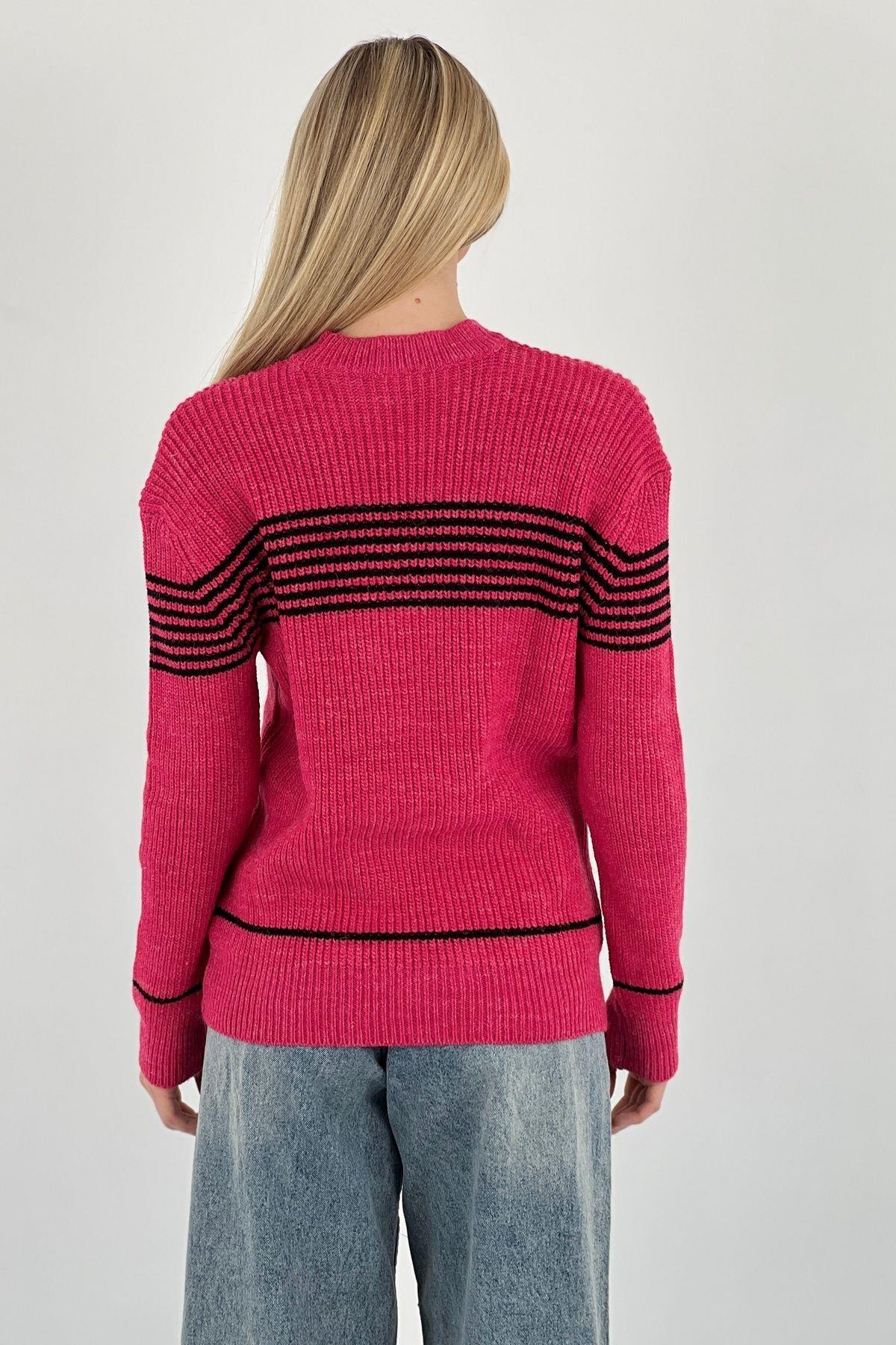 Kadın Oversize Bisiklet Yaka Kışlık Uzun Yeşil  Triko Kazak-33037