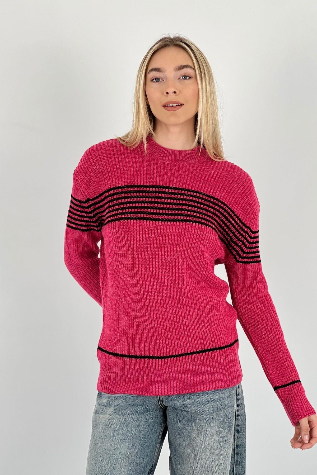 Kadın Oversize Bisiklet Yaka Kışlık Uzun Yeşil  Triko Kazak-33037