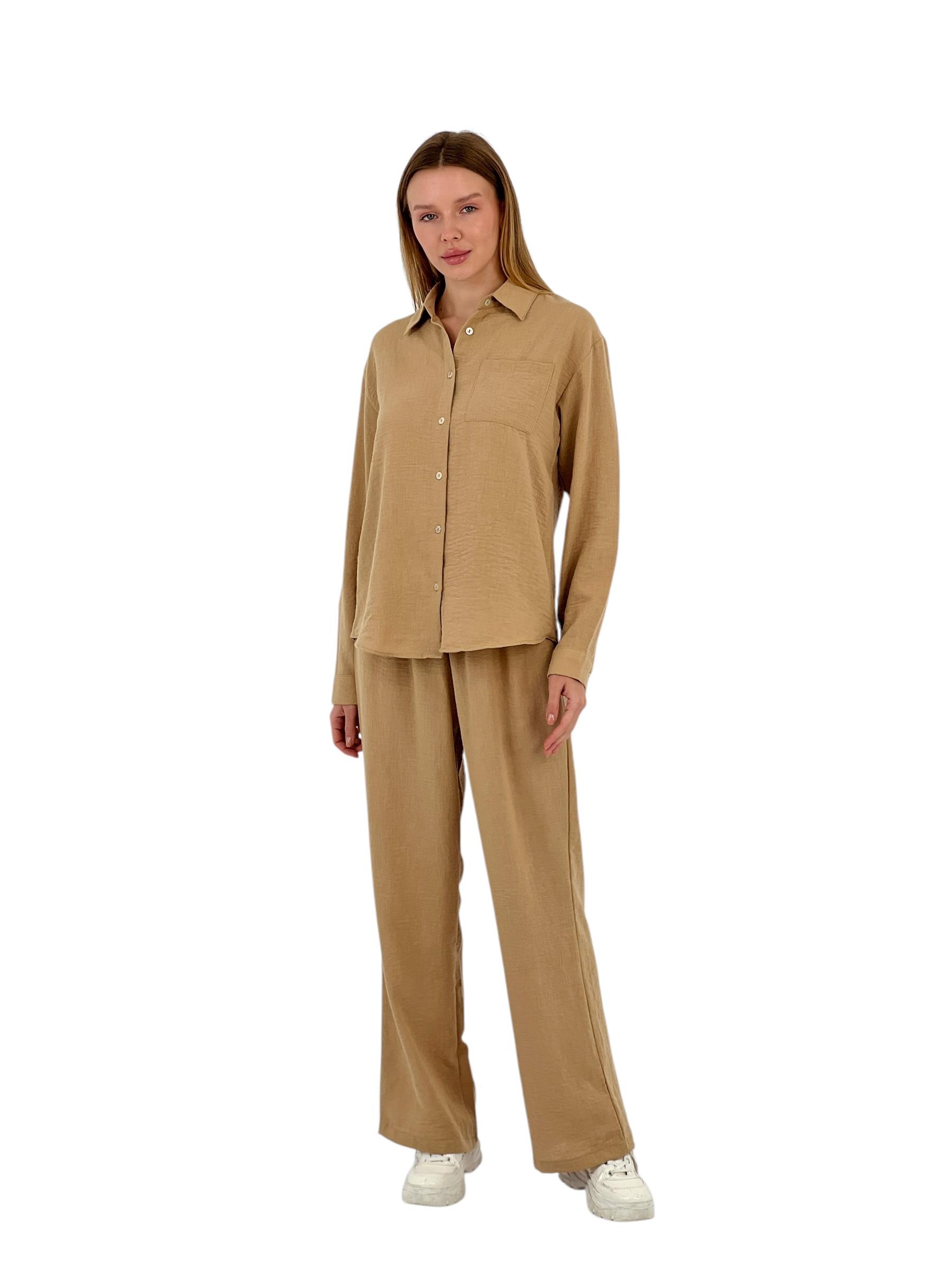 Kadın Oversize Gömlek Palazzo Pantolon Alt Üst İkili Takım-63301