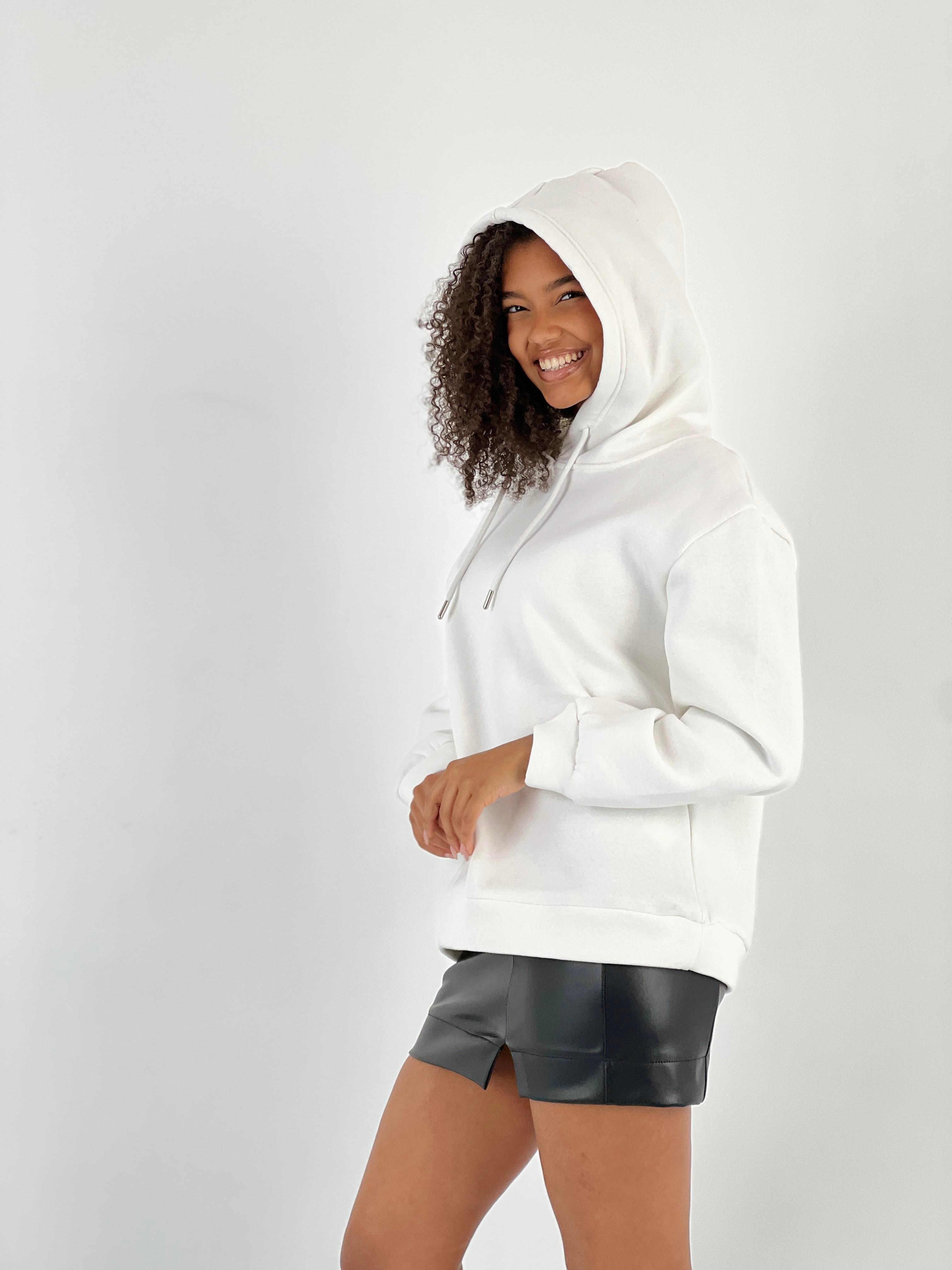 Kadın Oversize Kalın Ekru Kapüşonlu Sweatshirt-17386