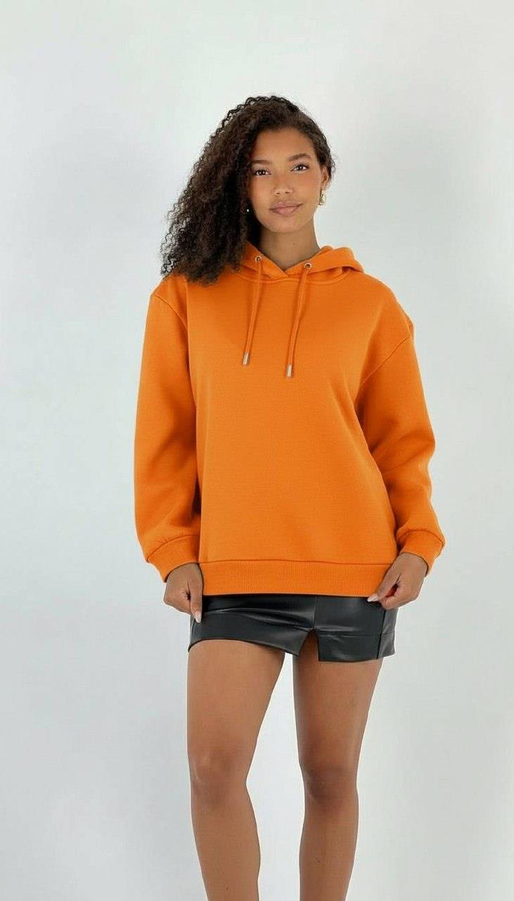 Kadın Oversize Kalın Oranj Kapüşonlu Sweatshirt-17386