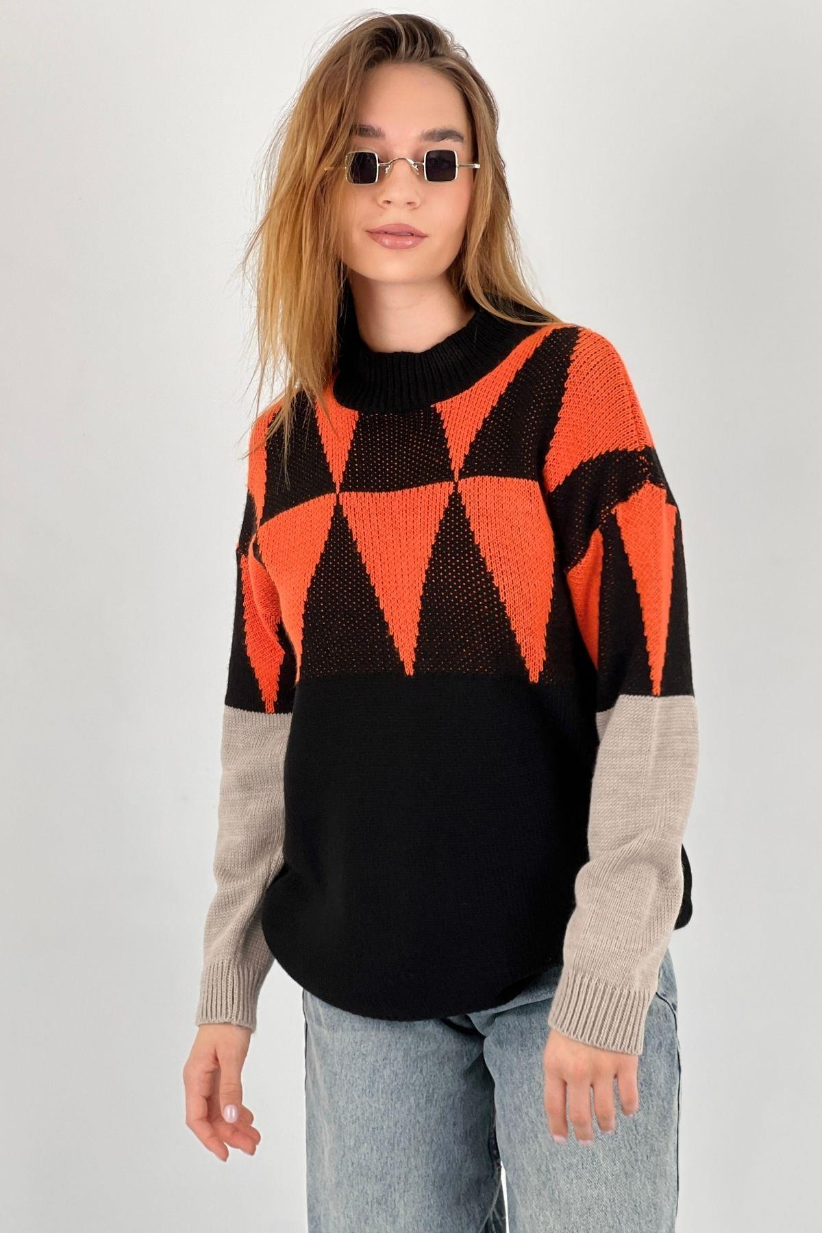 Kadın Oversize Uzun Kollu Kışlık Bol Siyah Triko Kazak-33083SM