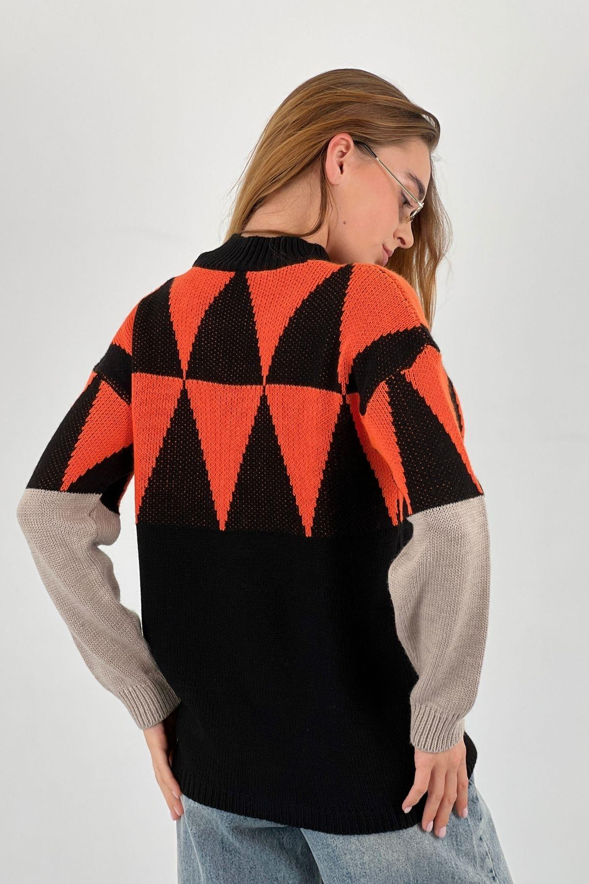 Kadın Oversize Uzun Kollu Kışlık Bol Siyah Triko Kazak-33083SM