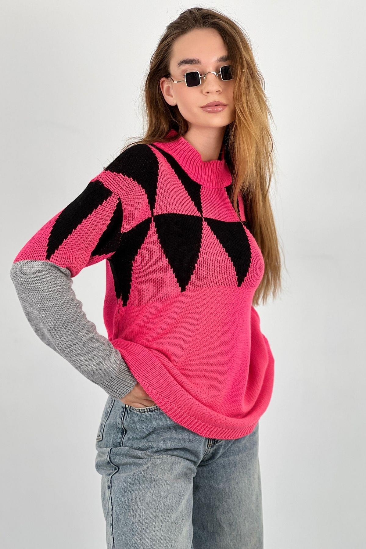 Kadın Oversize Uzun Kollu Kışlık Bol Siyah Triko Kazak-33083SM