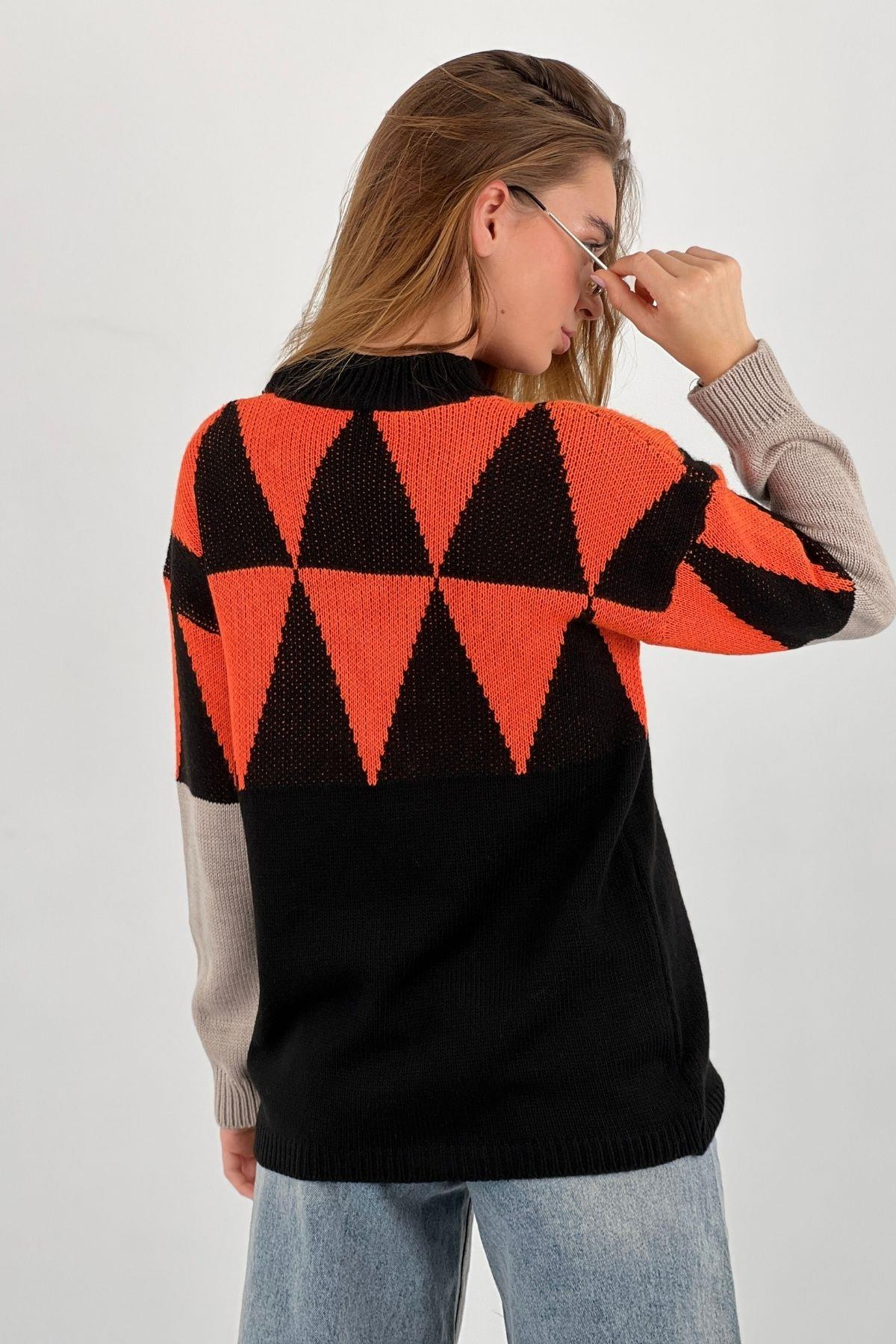 Kadın Oversize Uzun Kollu Kışlık Bol Siyah Triko Kazak-33083SM