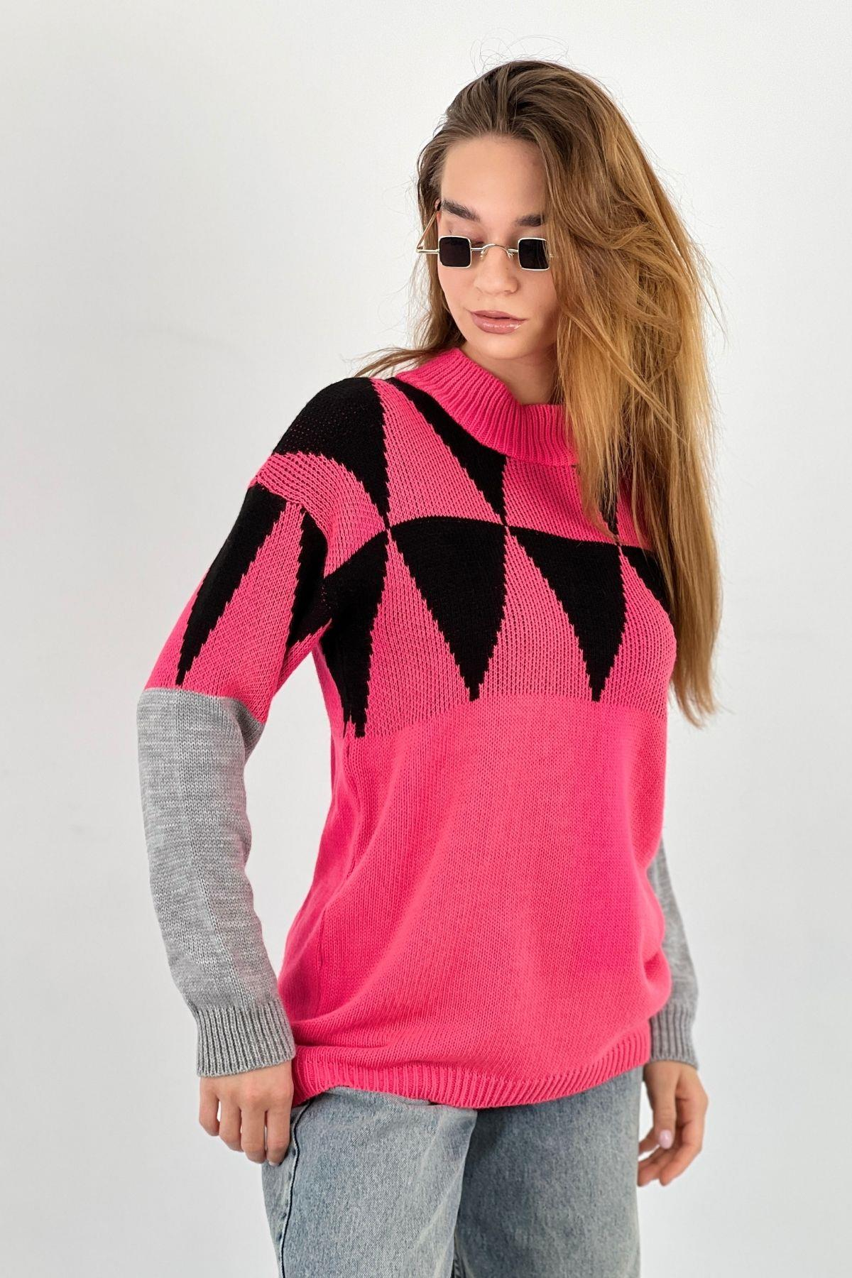 Kadın Oversize Uzun Kollu Kışlık Bol Siyah Triko Kazak-33083SM