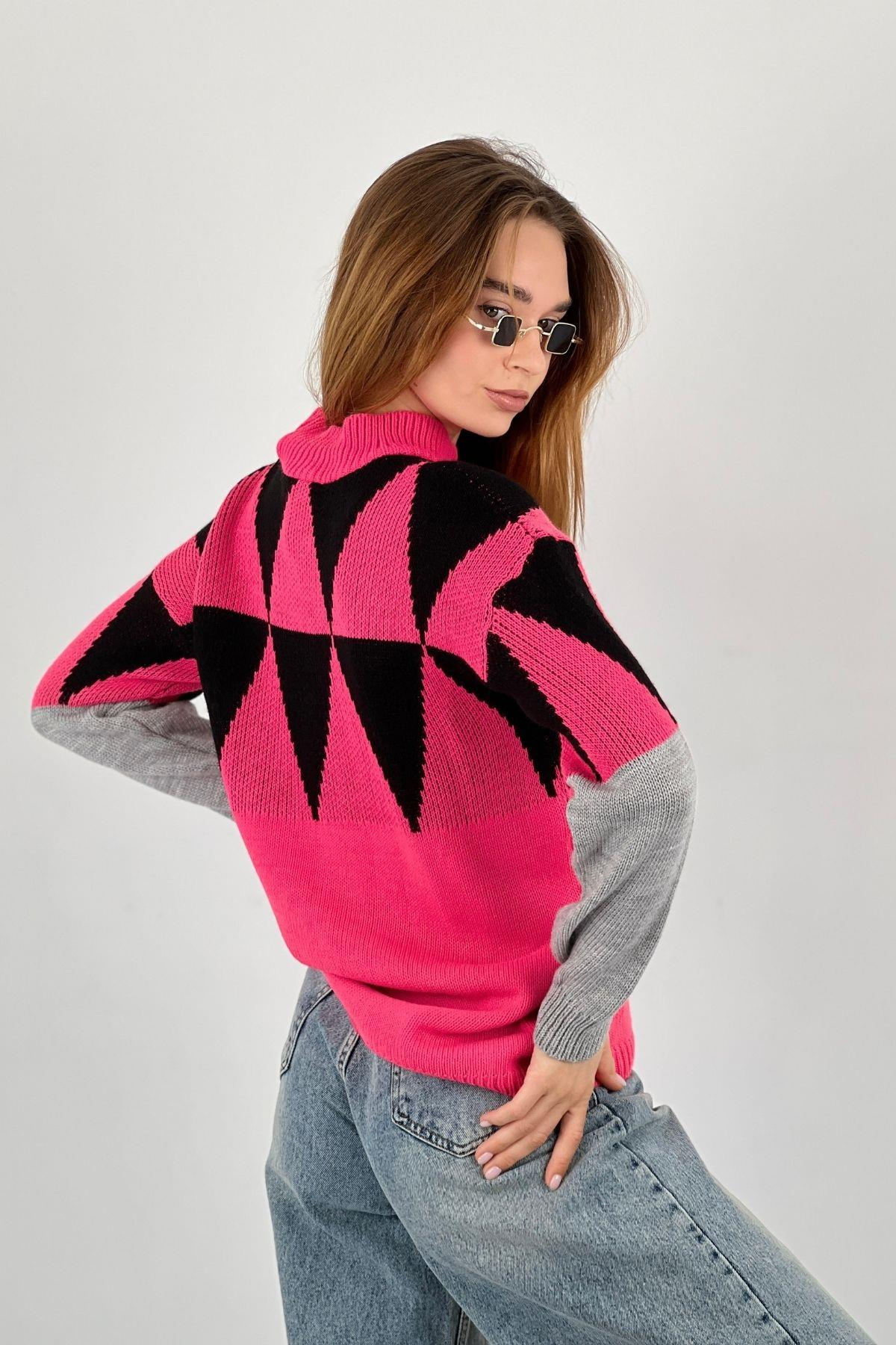 Kadın Oversize Uzun Kollu Kışlık Bol Siyah Triko Kazak-33083SM