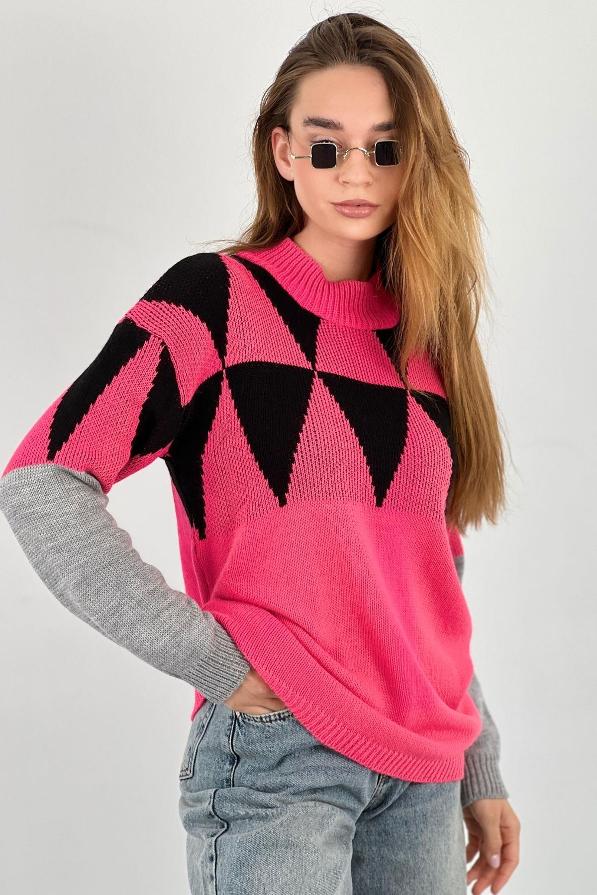 Kadın Oversize Uzun Kollu Kışlık Bol Siyah Triko Kazak-33083SM