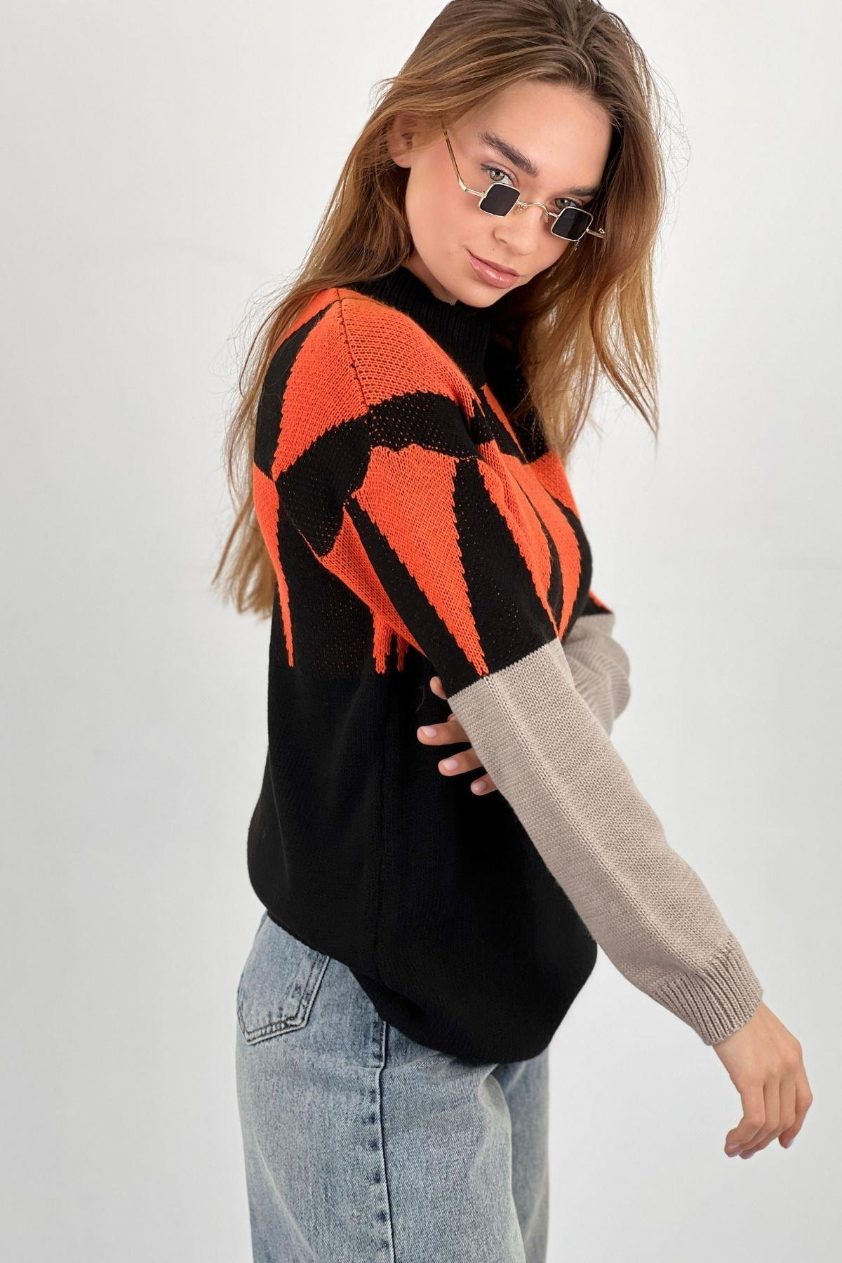 Kadın Oversize Uzun Kollu Kışlık Bol Siyah Triko Kazak-33083SM