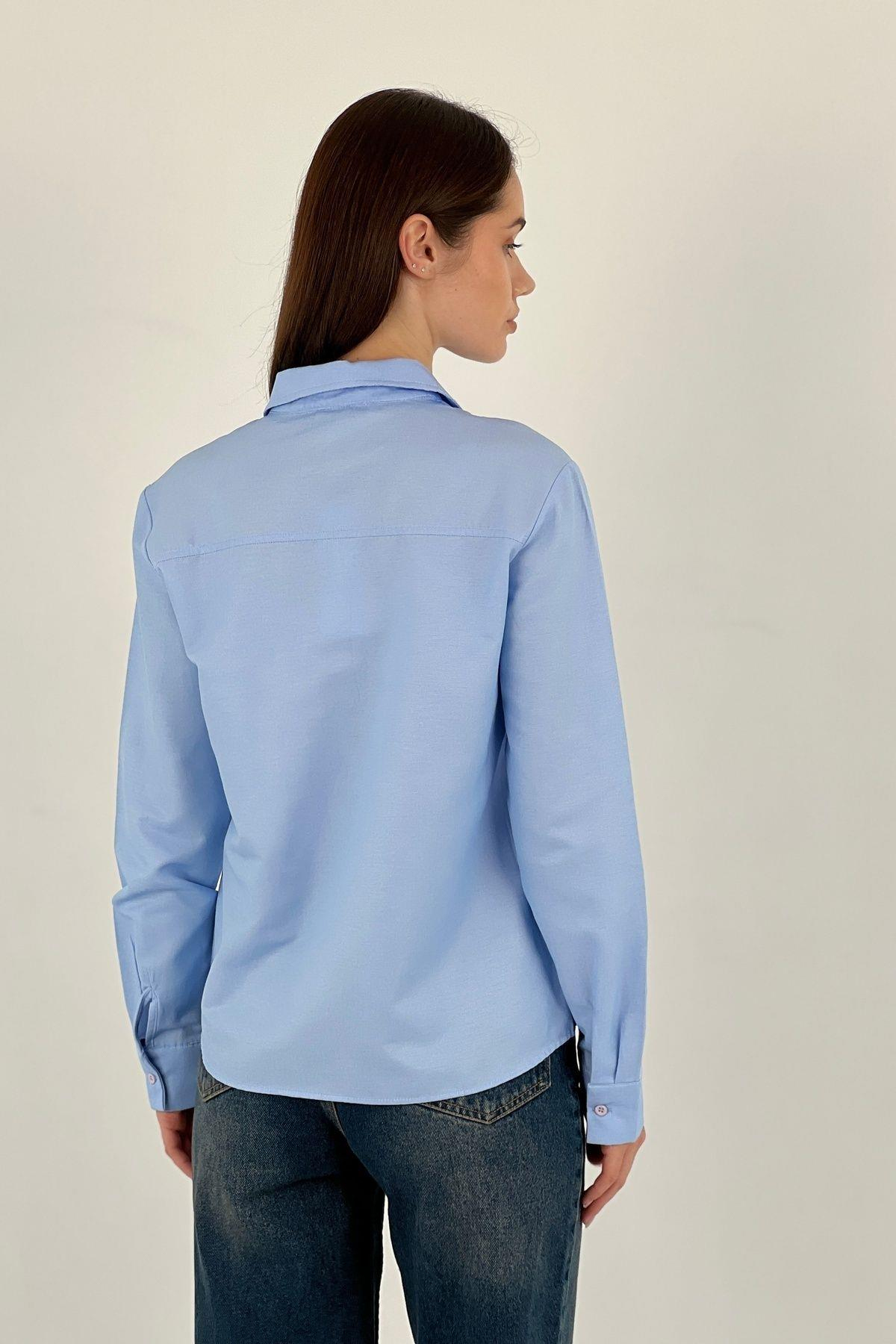 Kadın Polo Yaka Basic Slim Fit Cepli Gömlek-27390