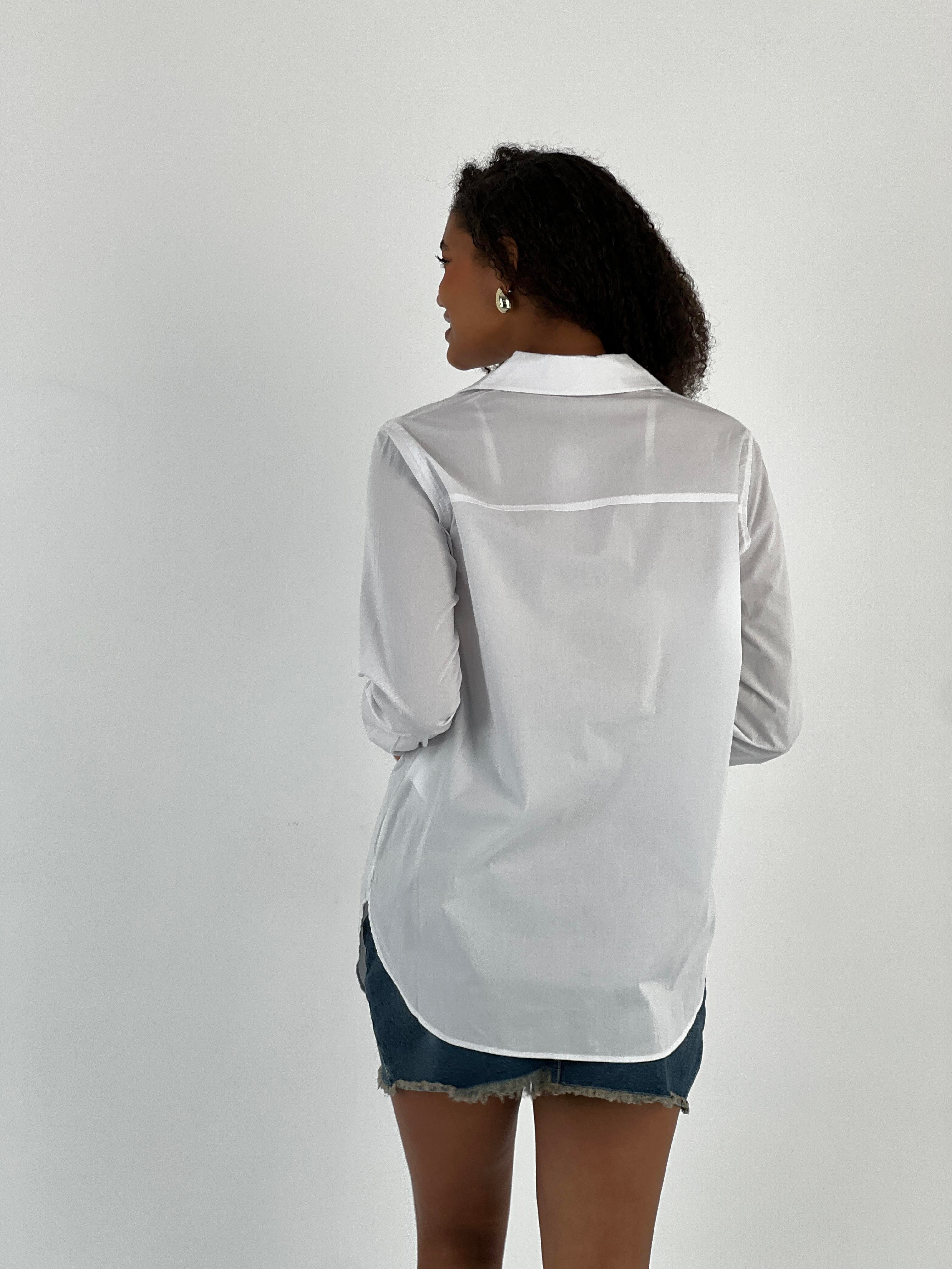 Kadın Sallama Pırlanta Detaylı Beyaz Gömlek-27328-X1