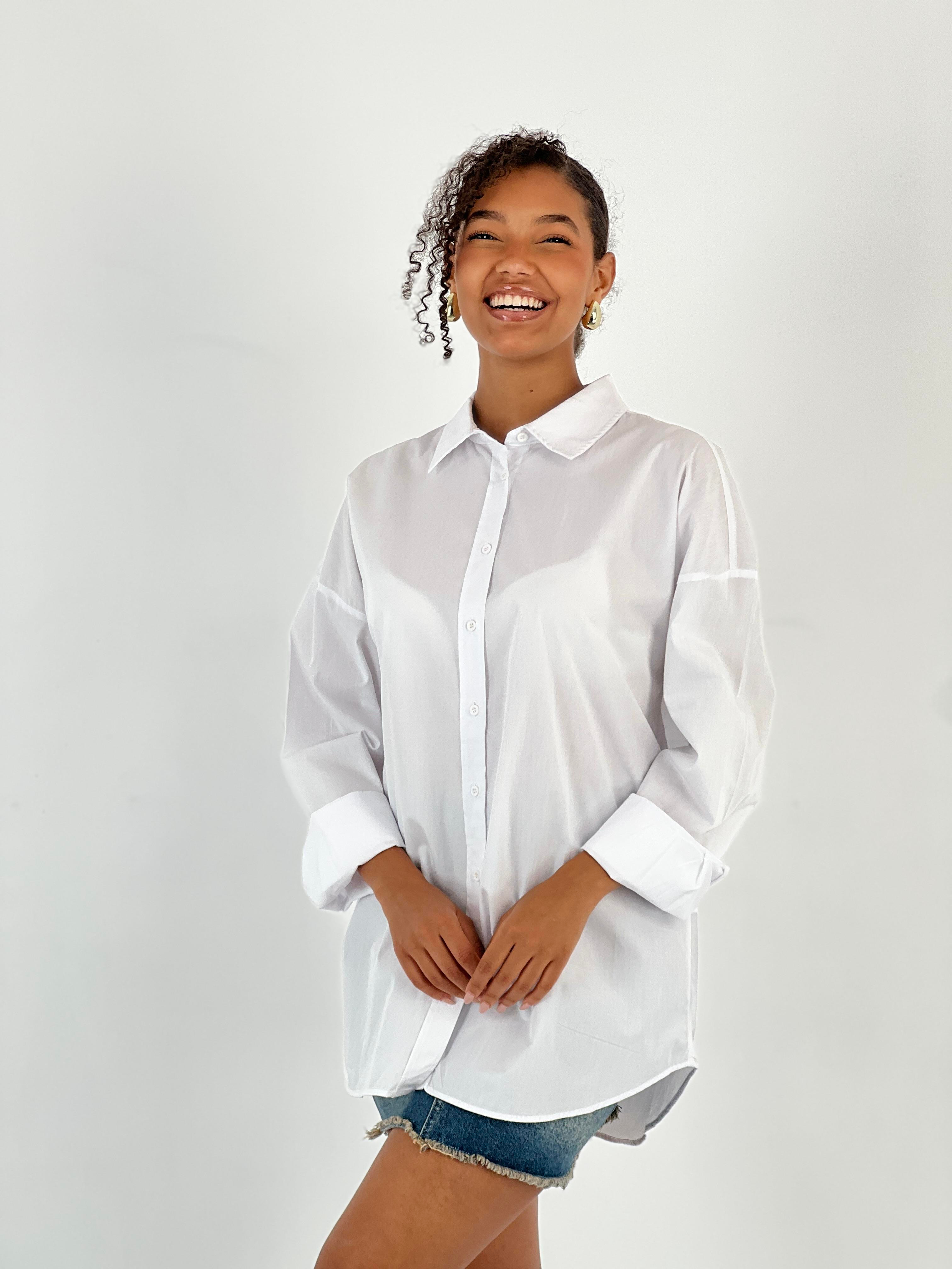 Kadın Sırt Leopar Desenli Beyaz Gömlek-27316-X35