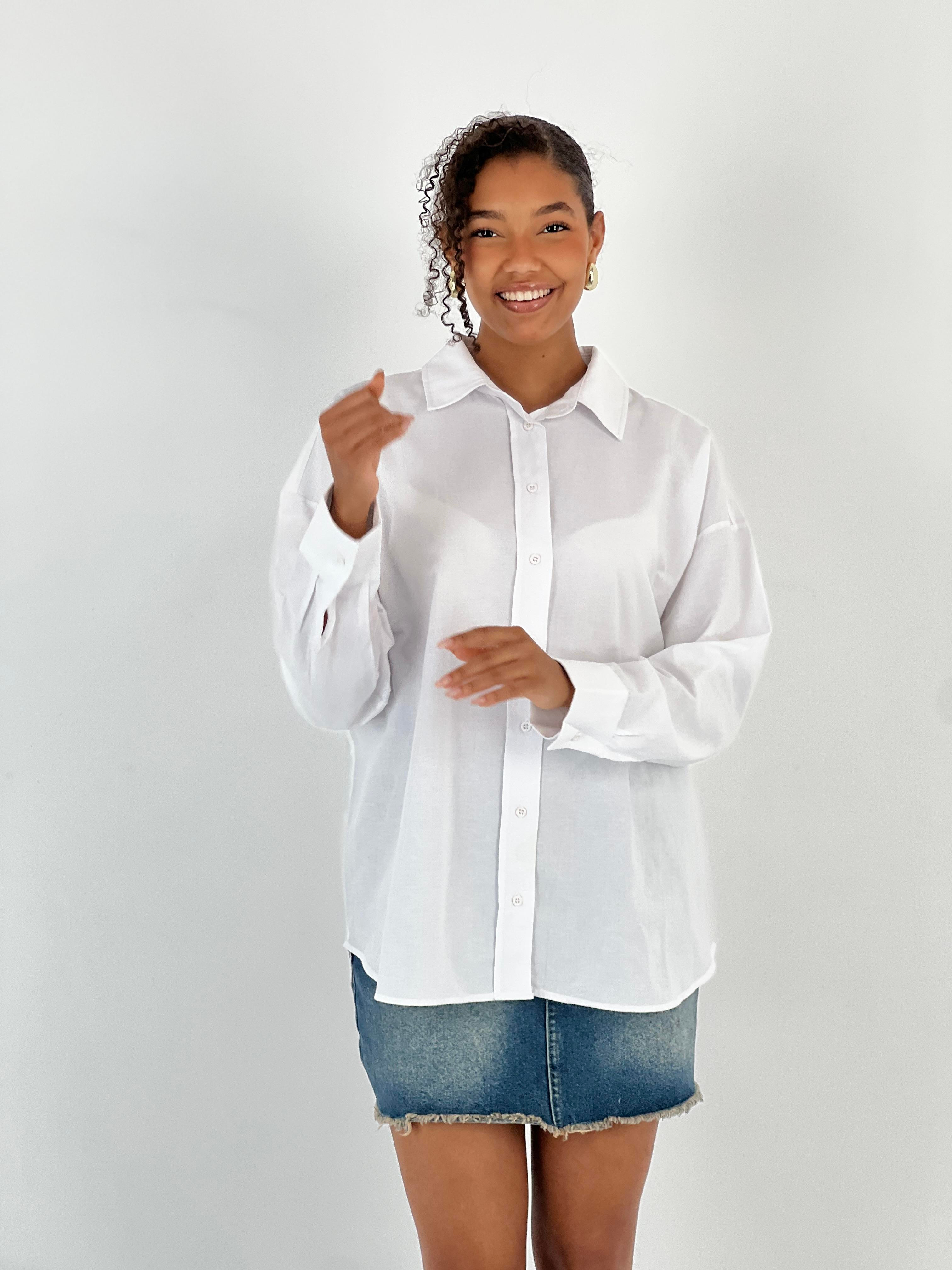 Kadın Sırt Taşlı Leopar Baskılı Beyaz Gömlek-27389-X3