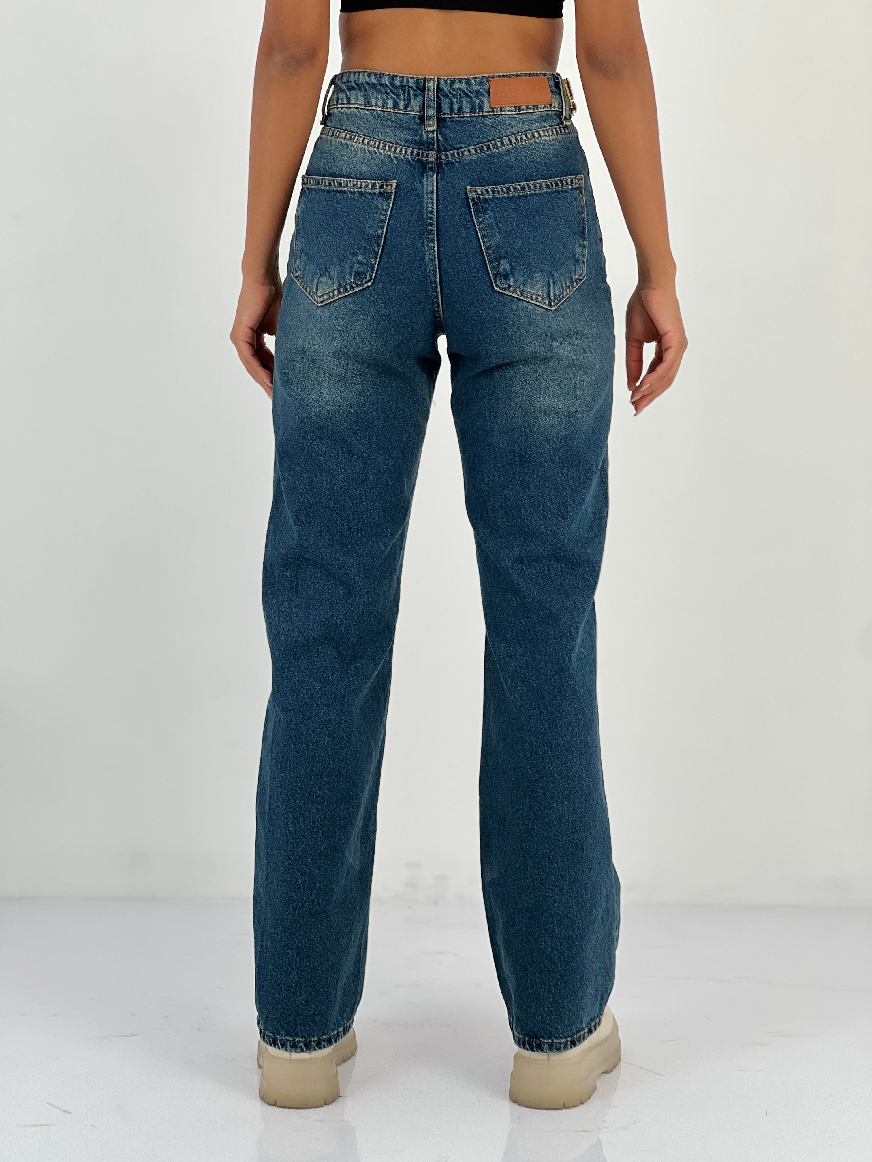 Kadın Taş Detaylı Yüksek Bel Jean Pantolon-75450-48