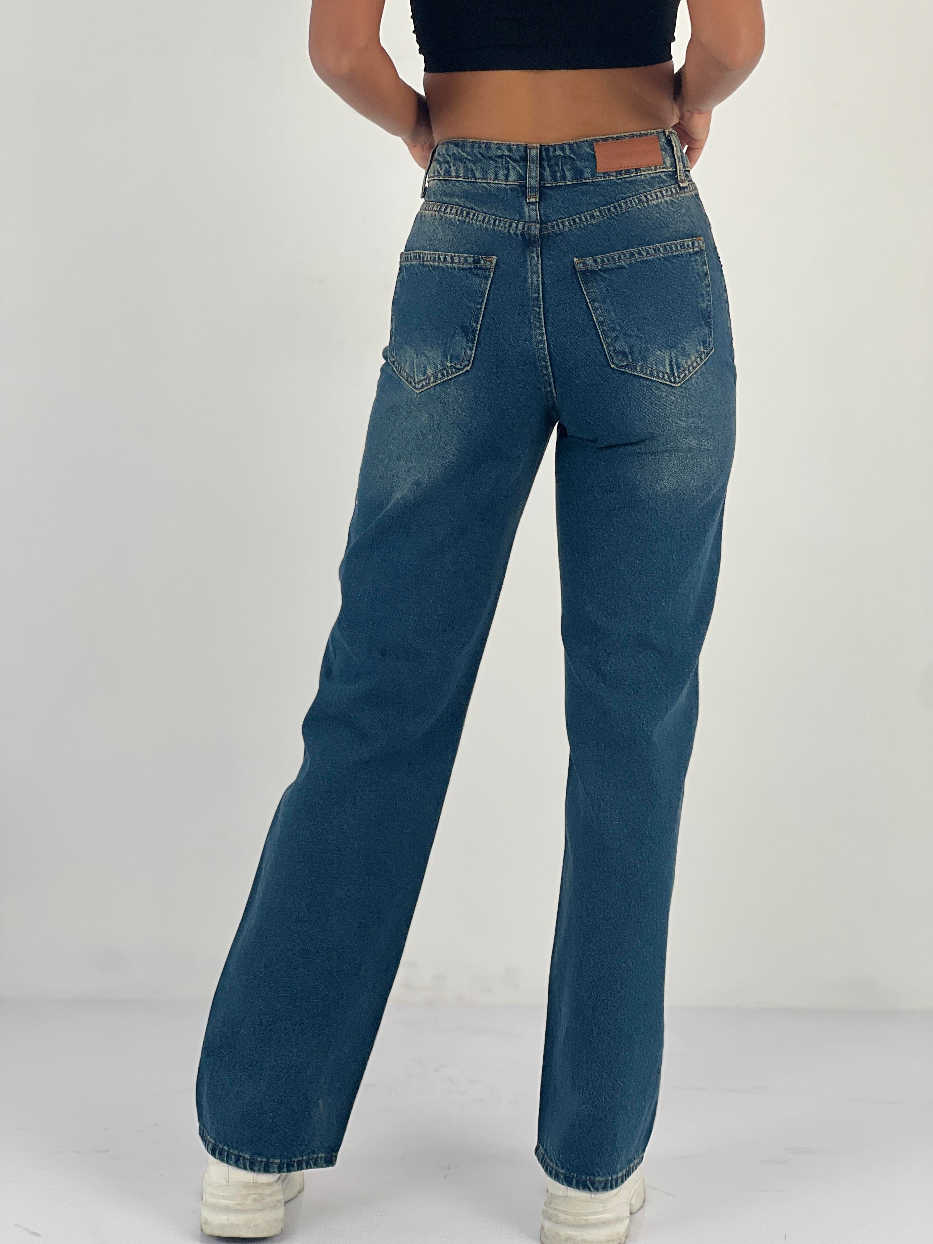 Kadın Taş İşlemeli Yüksek Bel Jean Pantolon-75450-55