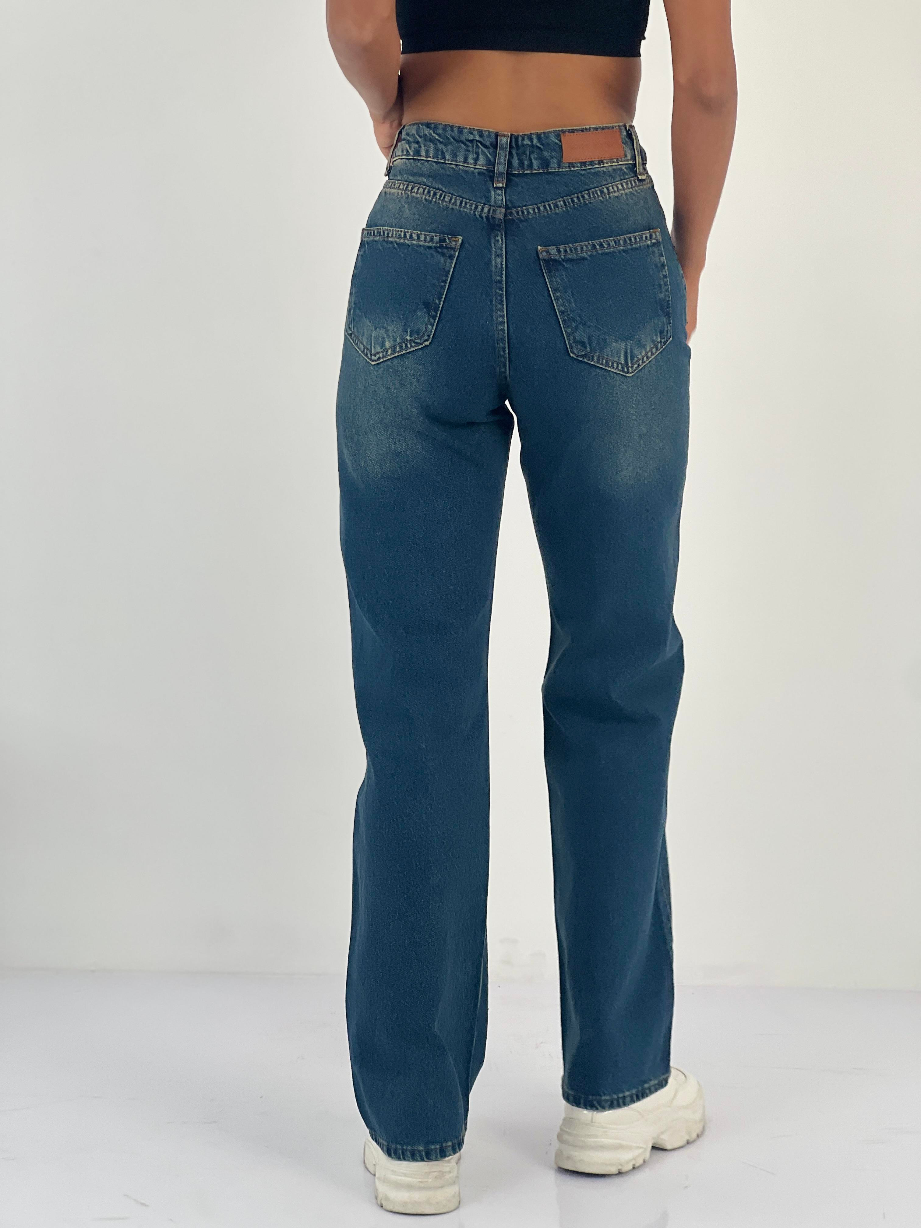 Kadın Taş İşlemeli Yüksek Bel Jean Pantolon-75450-55