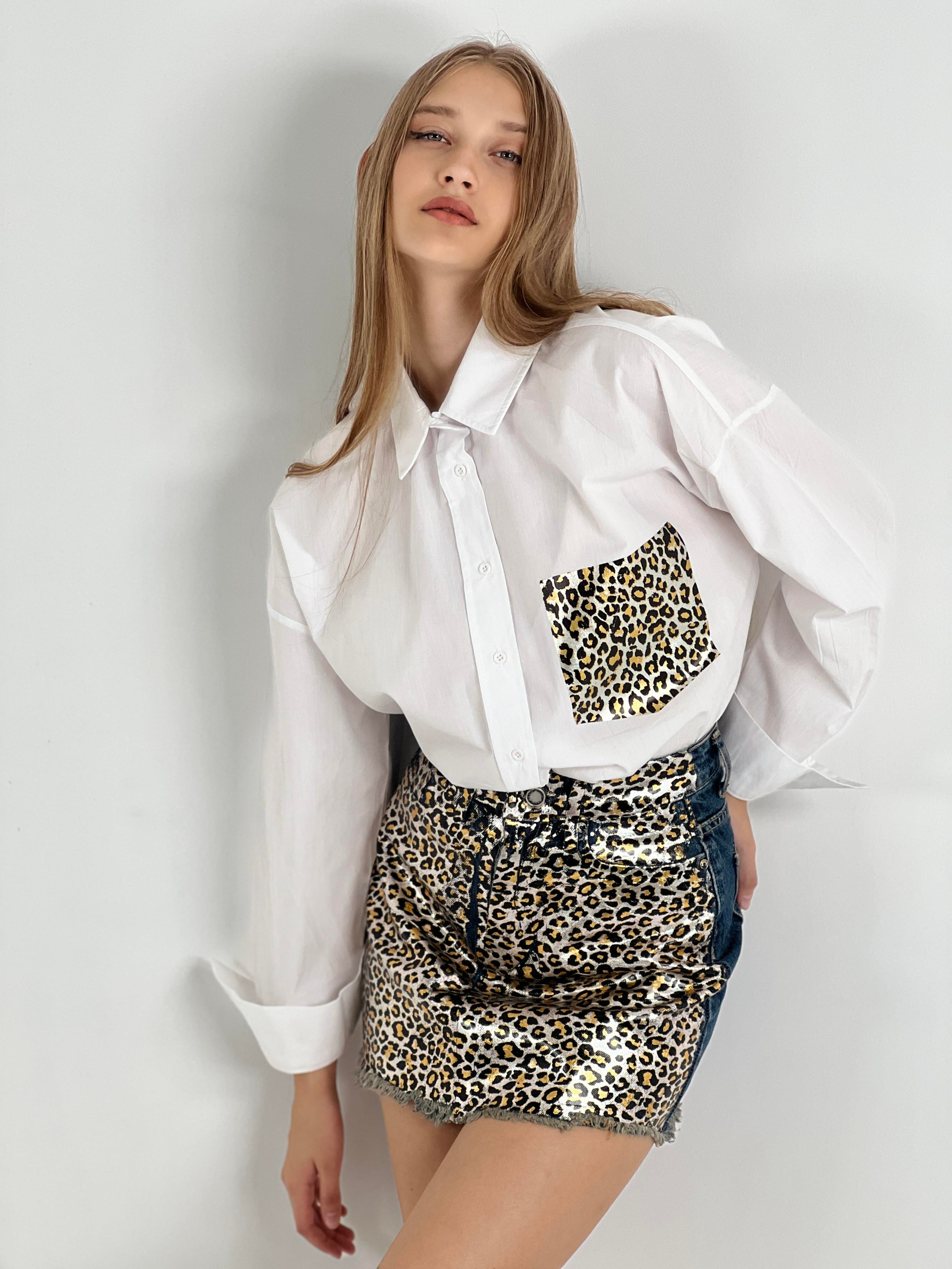 Kadın Tint Leopar Varak Baskılı Jean Etek-72764-11