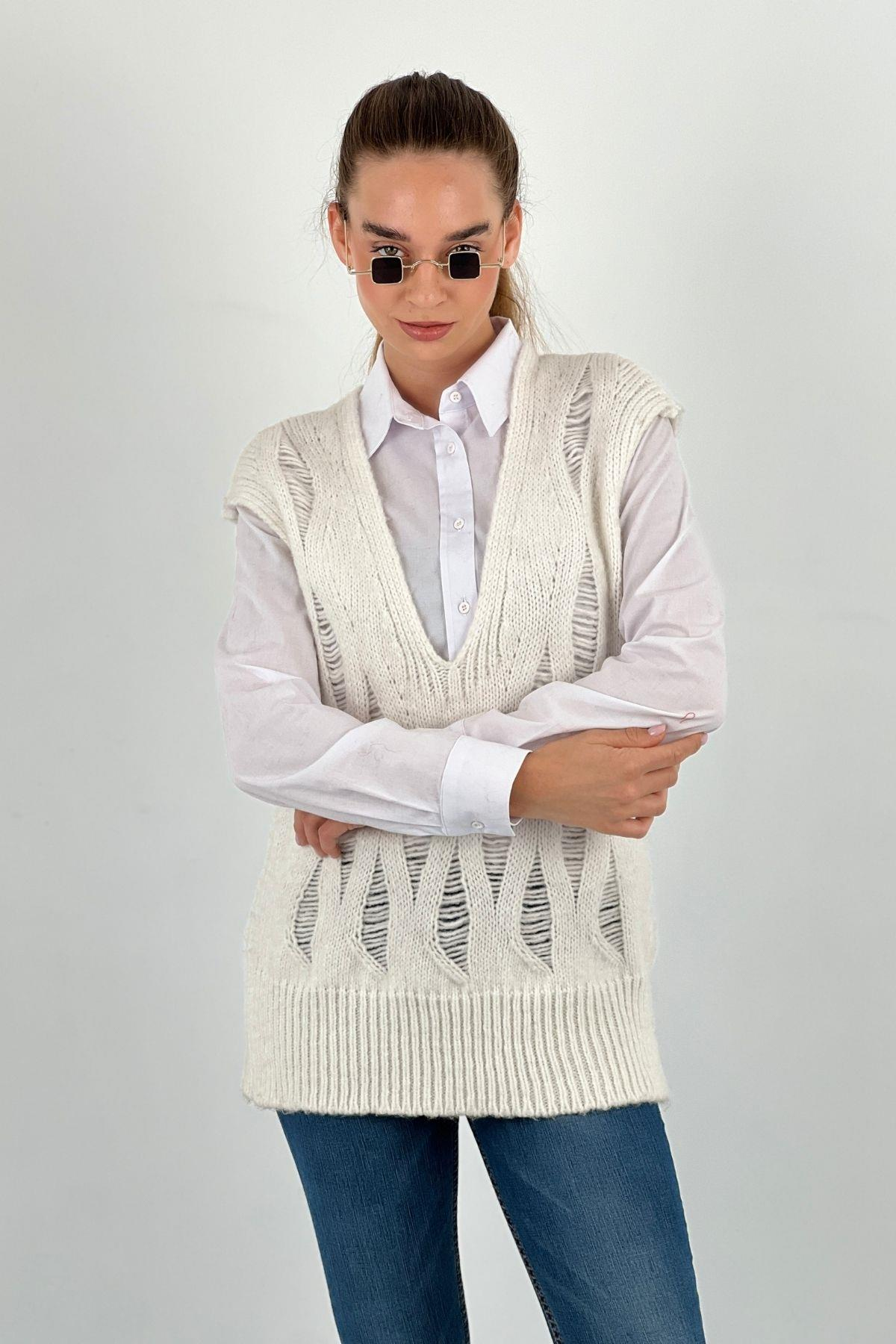 Kadın V Yaka Triko Süveter-32941