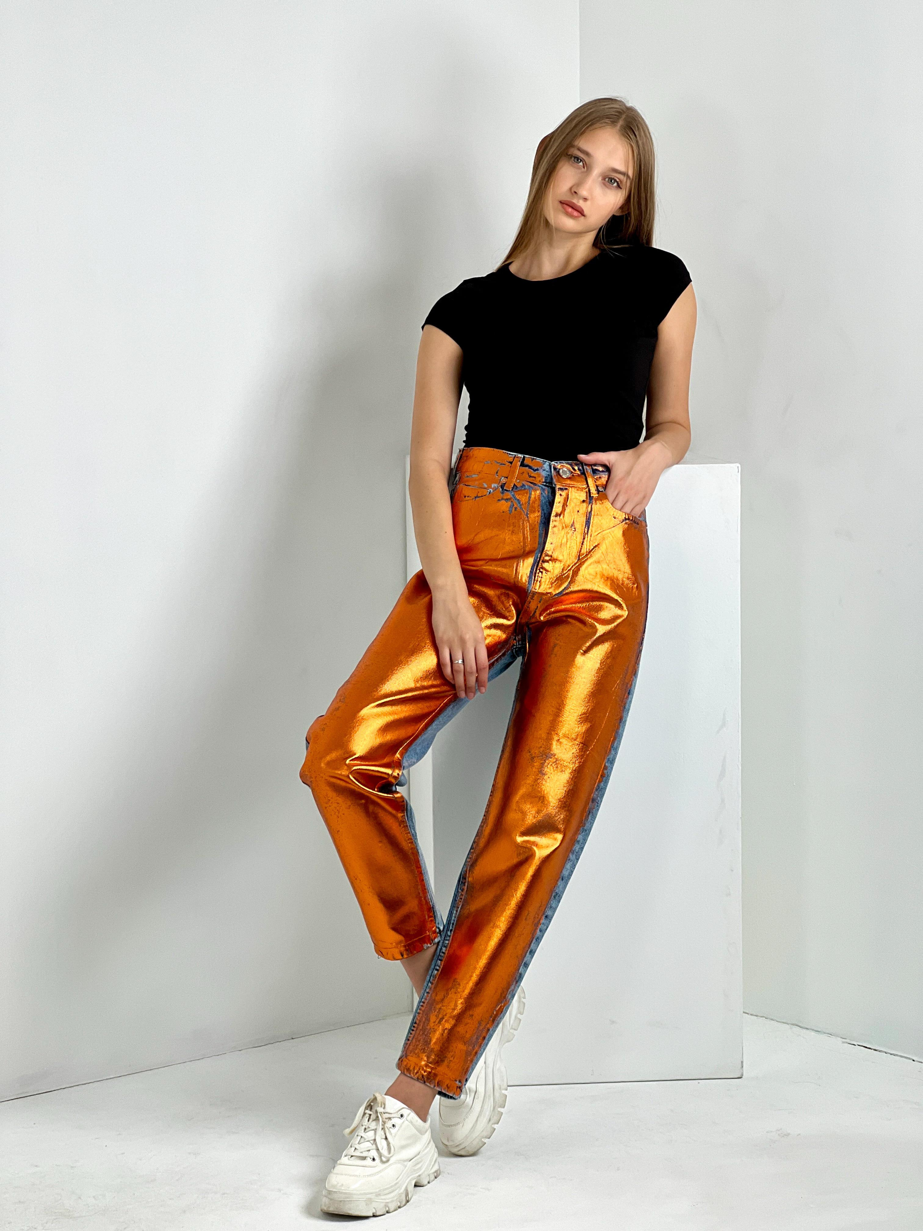 Kadın Varak Baskılı Mom Jean - Mavi-72738-19