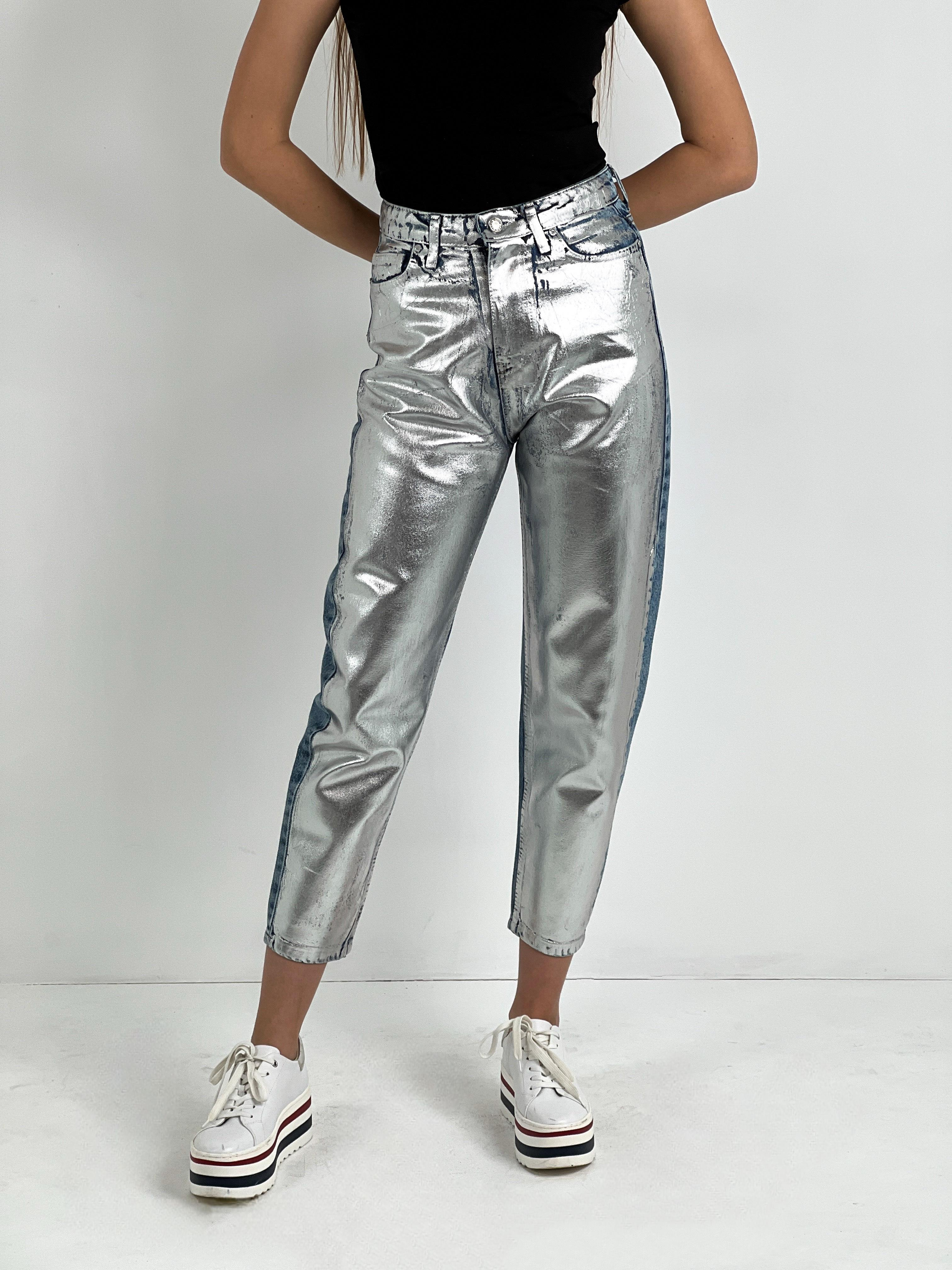 Kadın Varak Baskılı Mom Jean - Mavi-72738-19