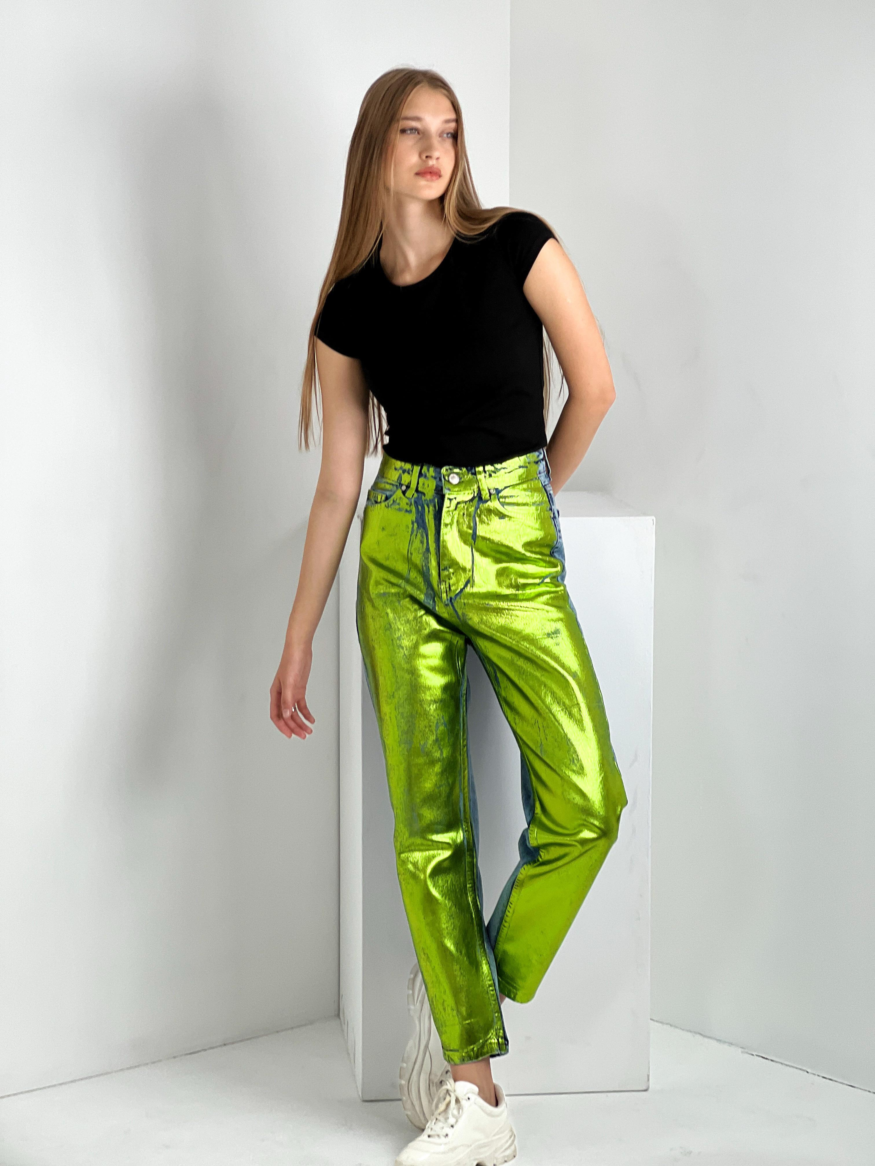 Kadın Varak Baskılı Mom Jean - Mavi-72738-19