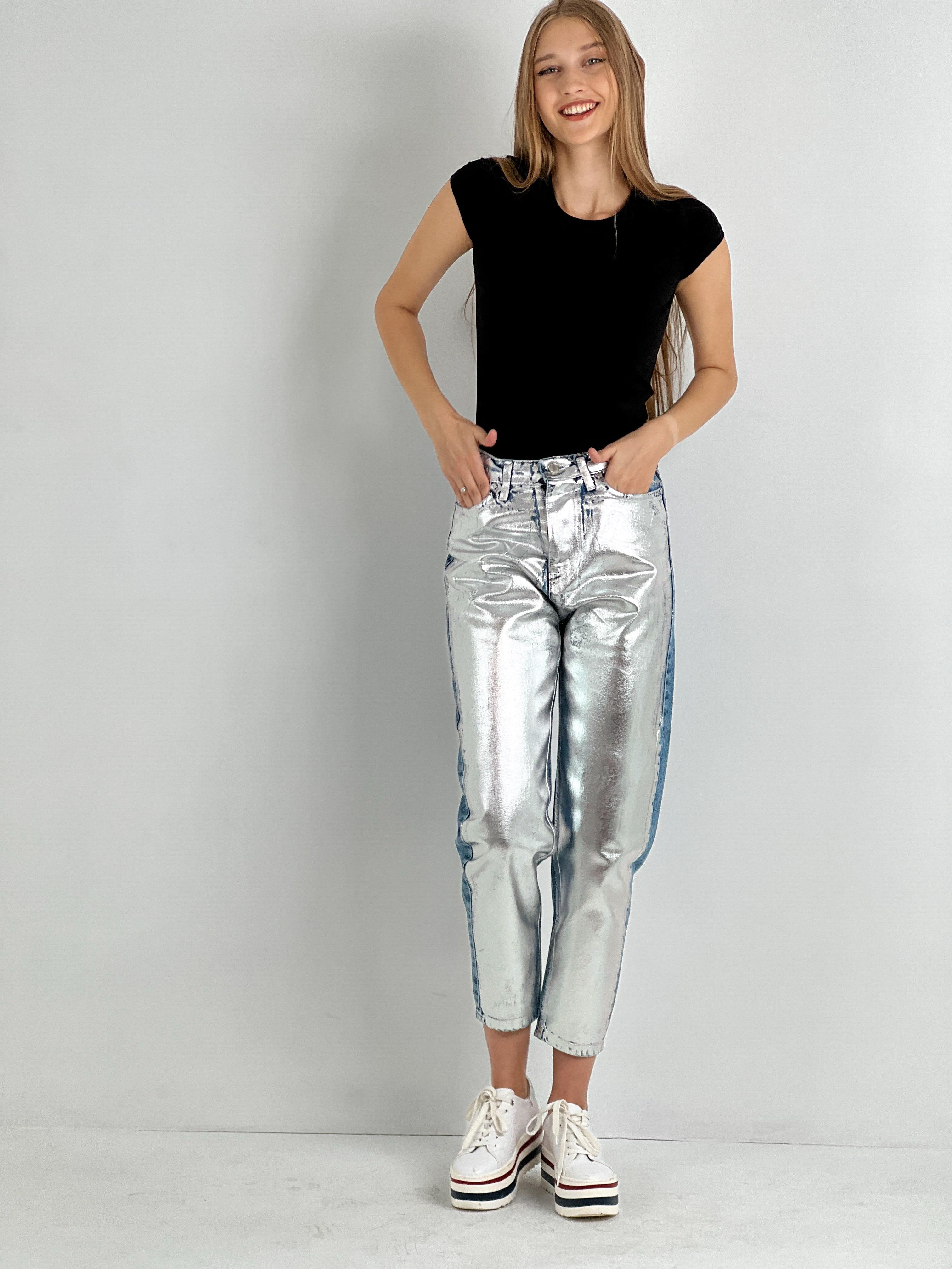 Kadın Varak Baskılı Mom Jean - Mavi-72738-19