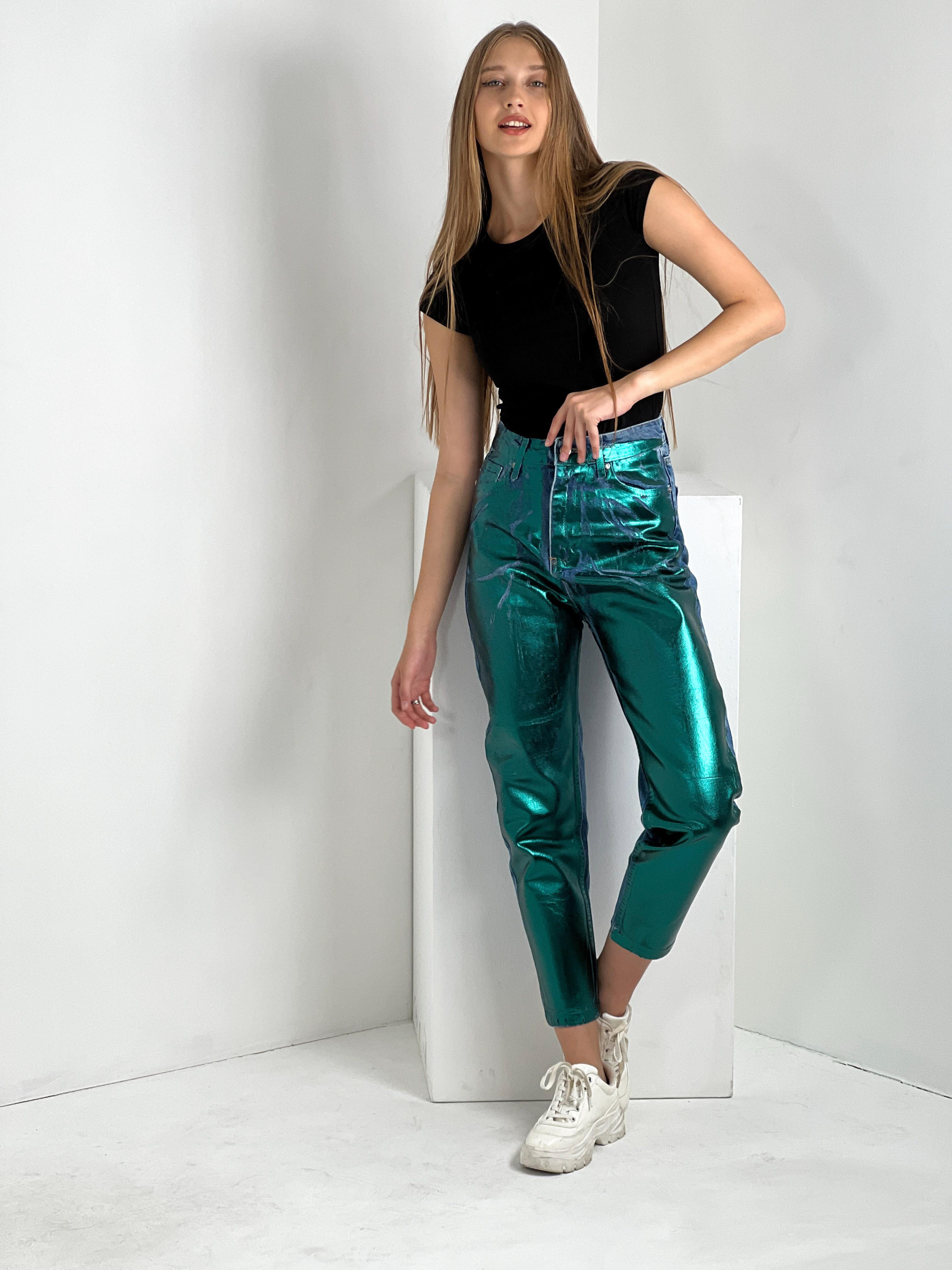 Kadın Varak Baskılı Mom Jean - Mavi-72738-19