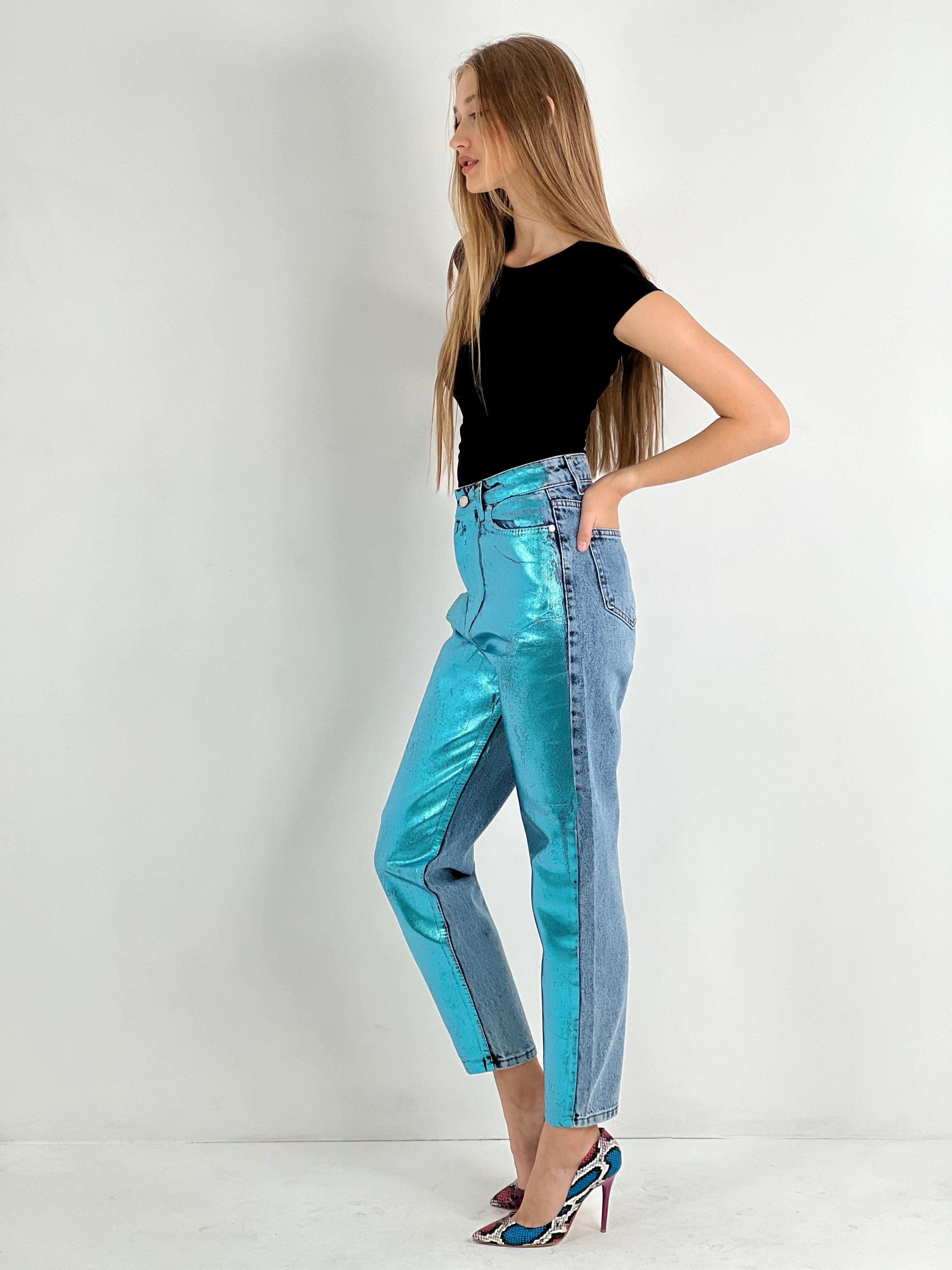 Kadın Varak Baskılı Mom Jean - Mavi-72738-19