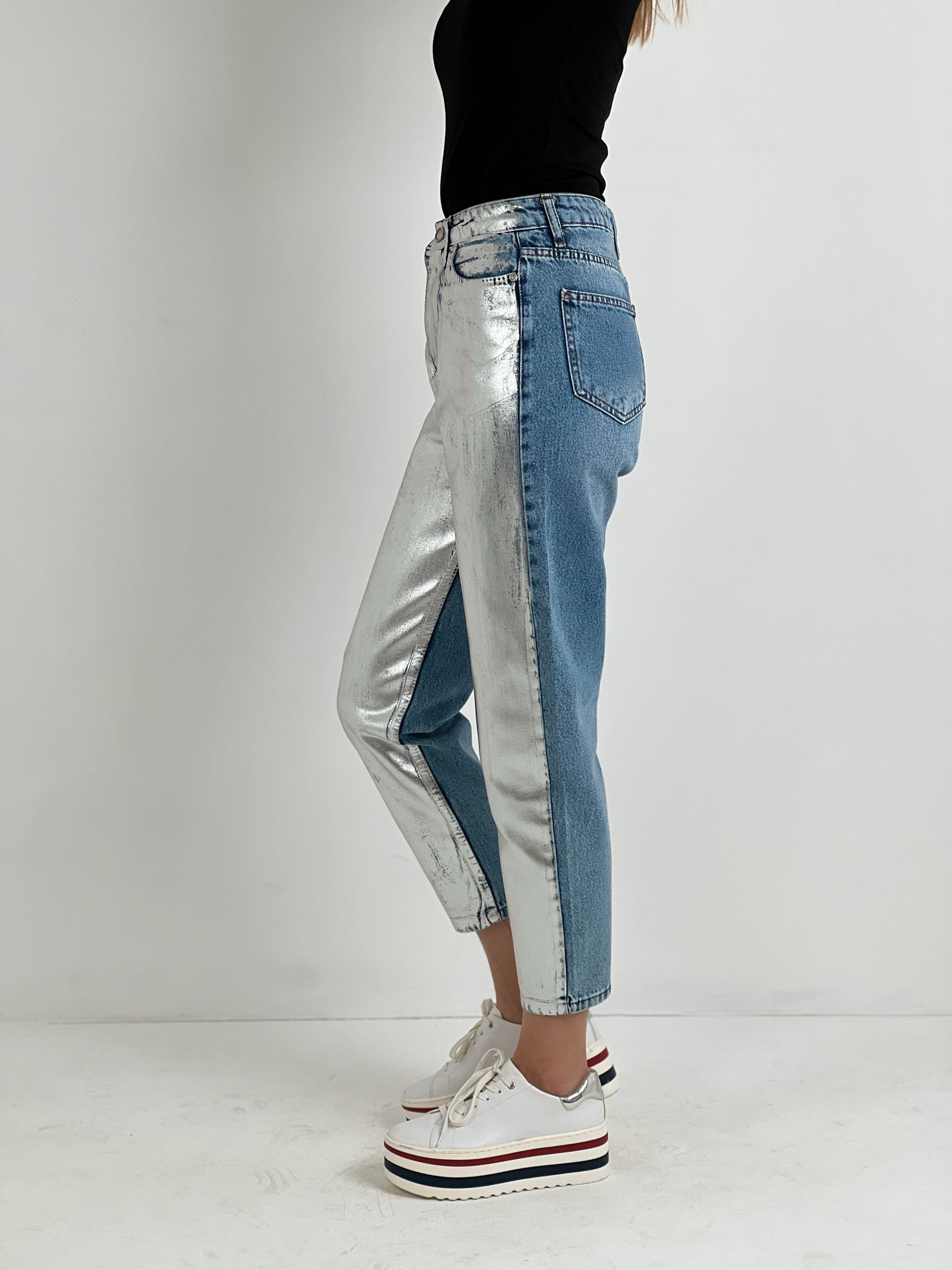 Kadın Varak Baskılı Mom Jean - Mavi-72738-19