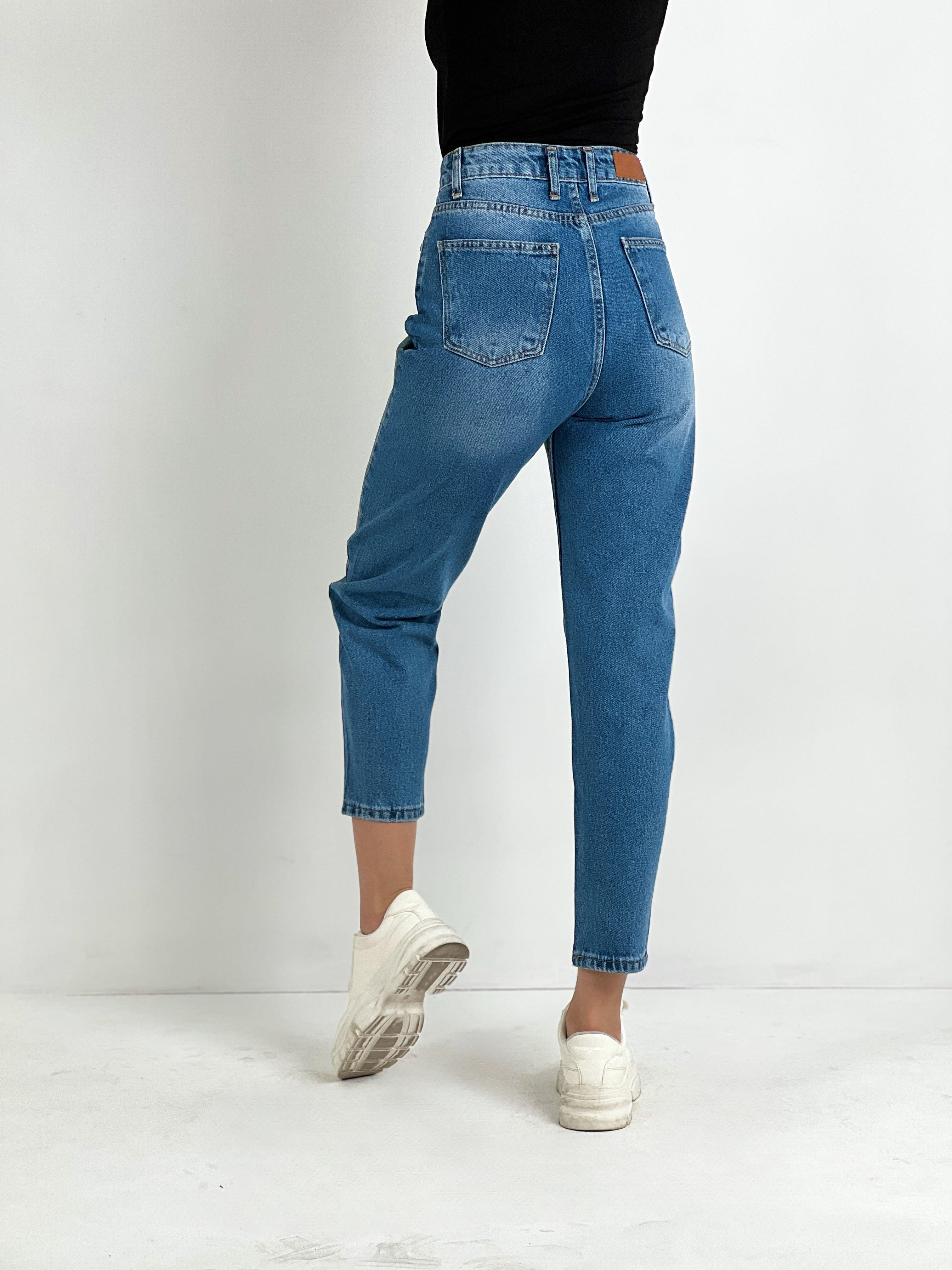 Kadın Varak Baskılı Mom Jean - Mavi-72738-19