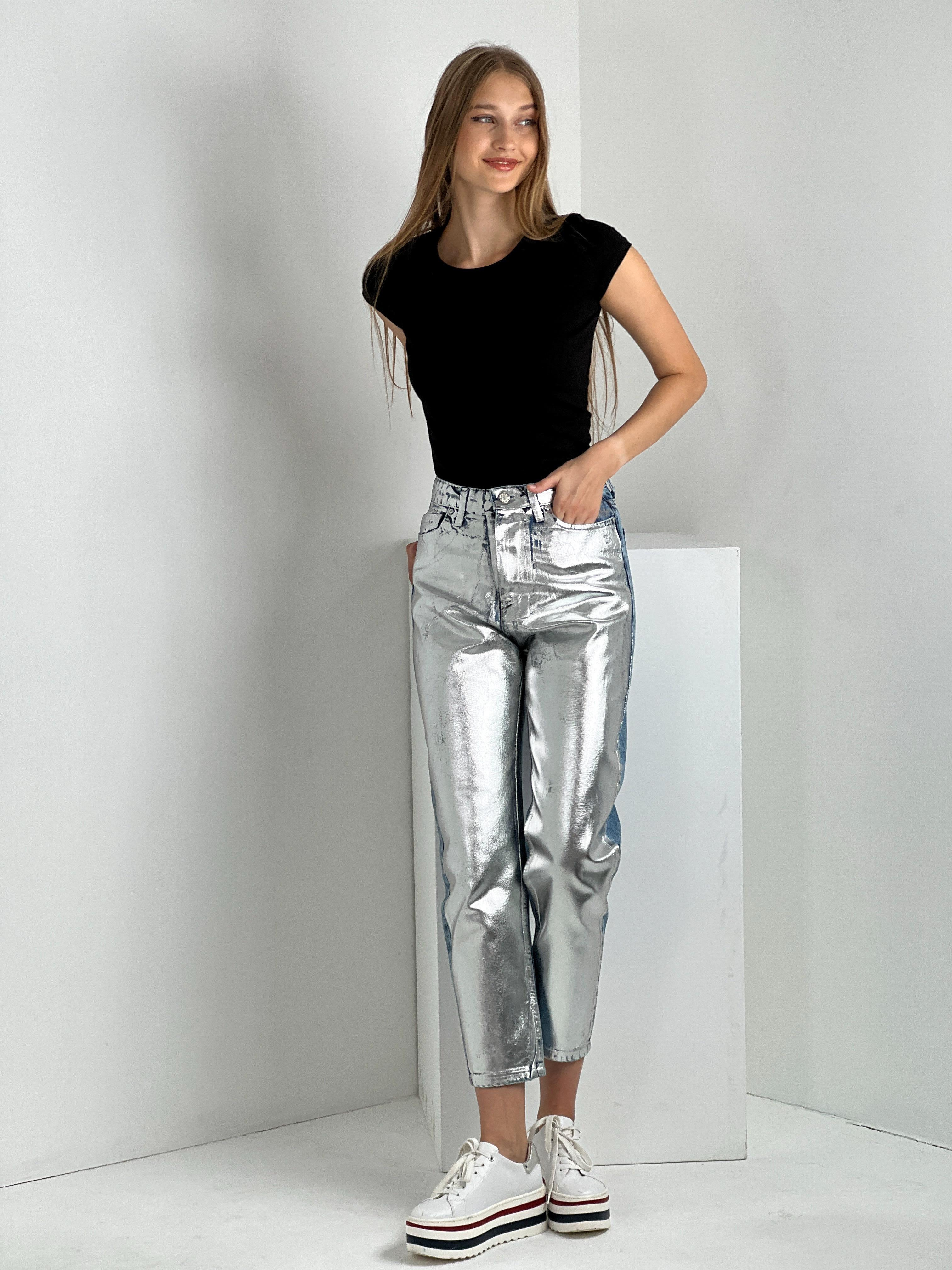 Kadın Varak Baskılı Mom Jean - Mavi-72738-19