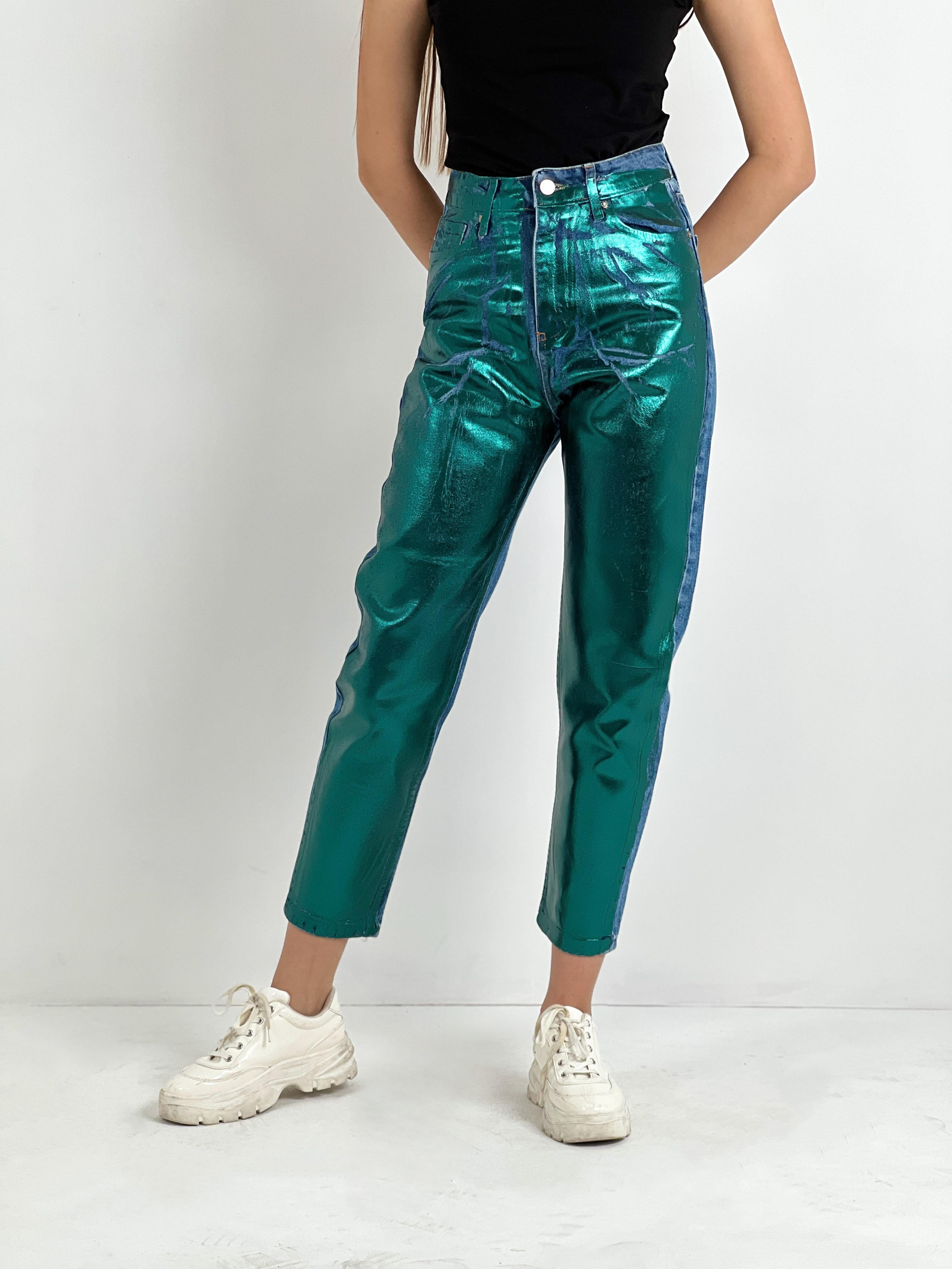 Kadın Varak Baskılı Mom Jean - Mavi-72738-19