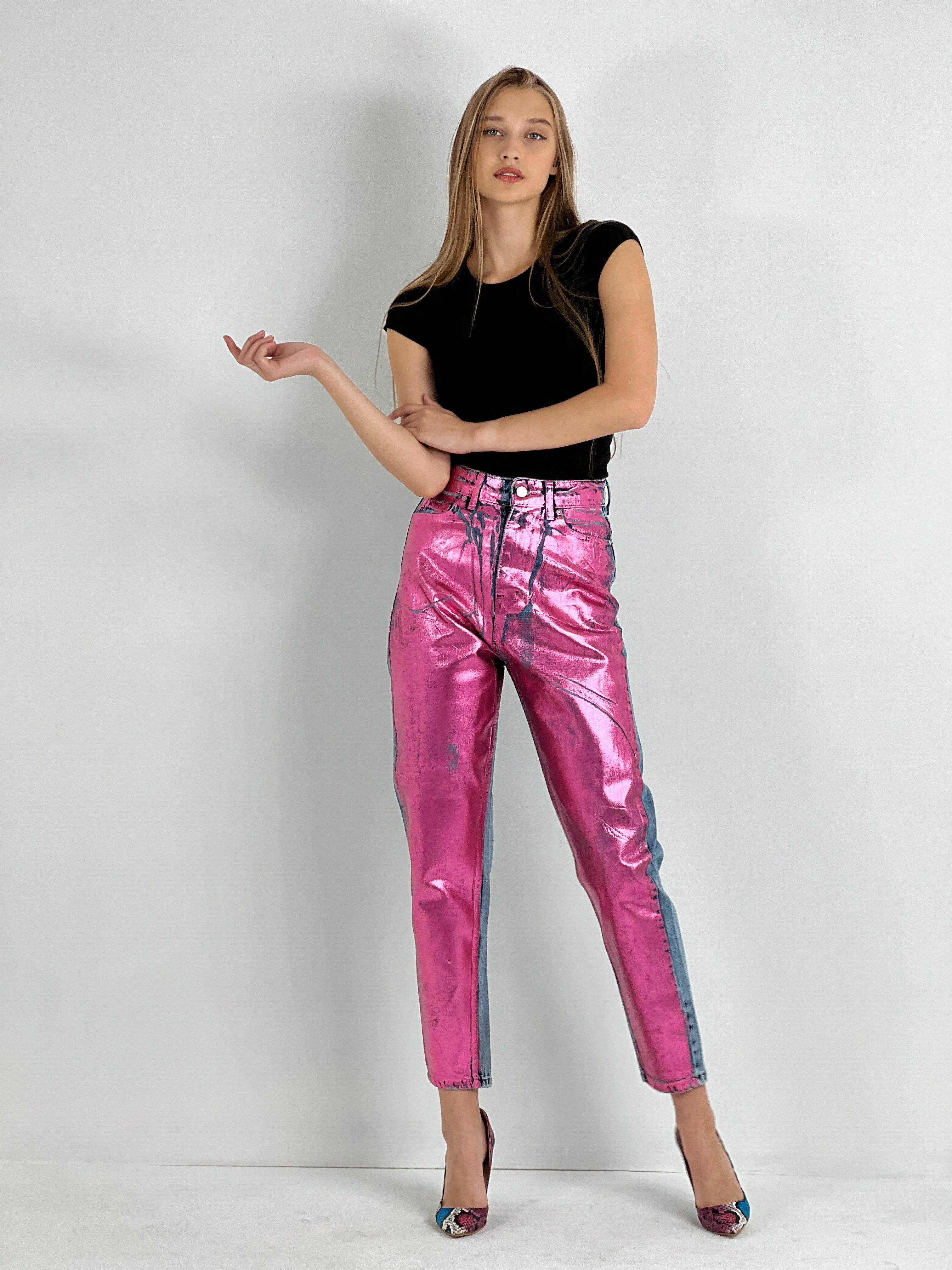 Kadın Varak Baskılı Mom Jean - Mavi-72738-19