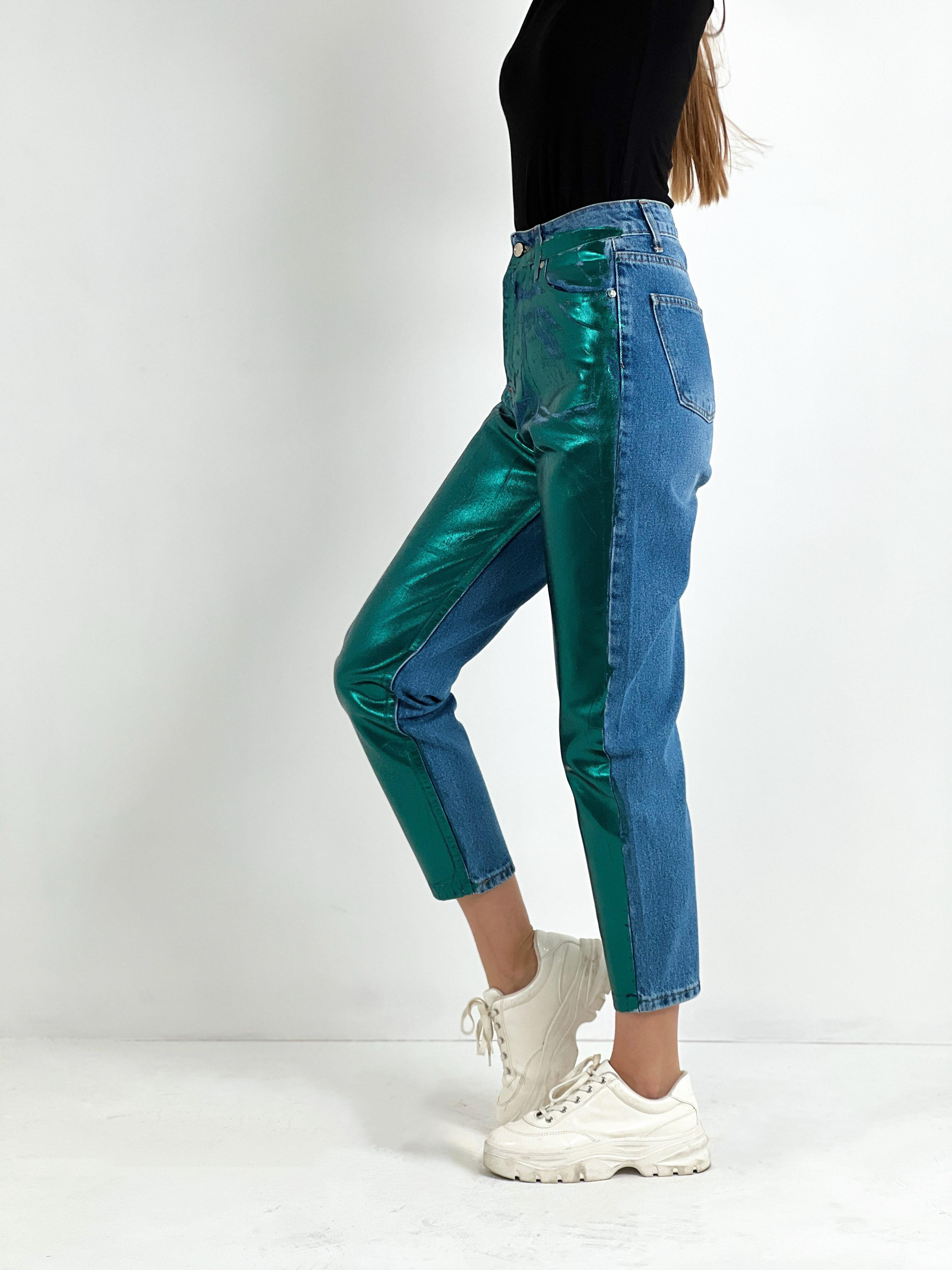 Kadın Varak Baskılı Mom Jean - Mavi-72738-19