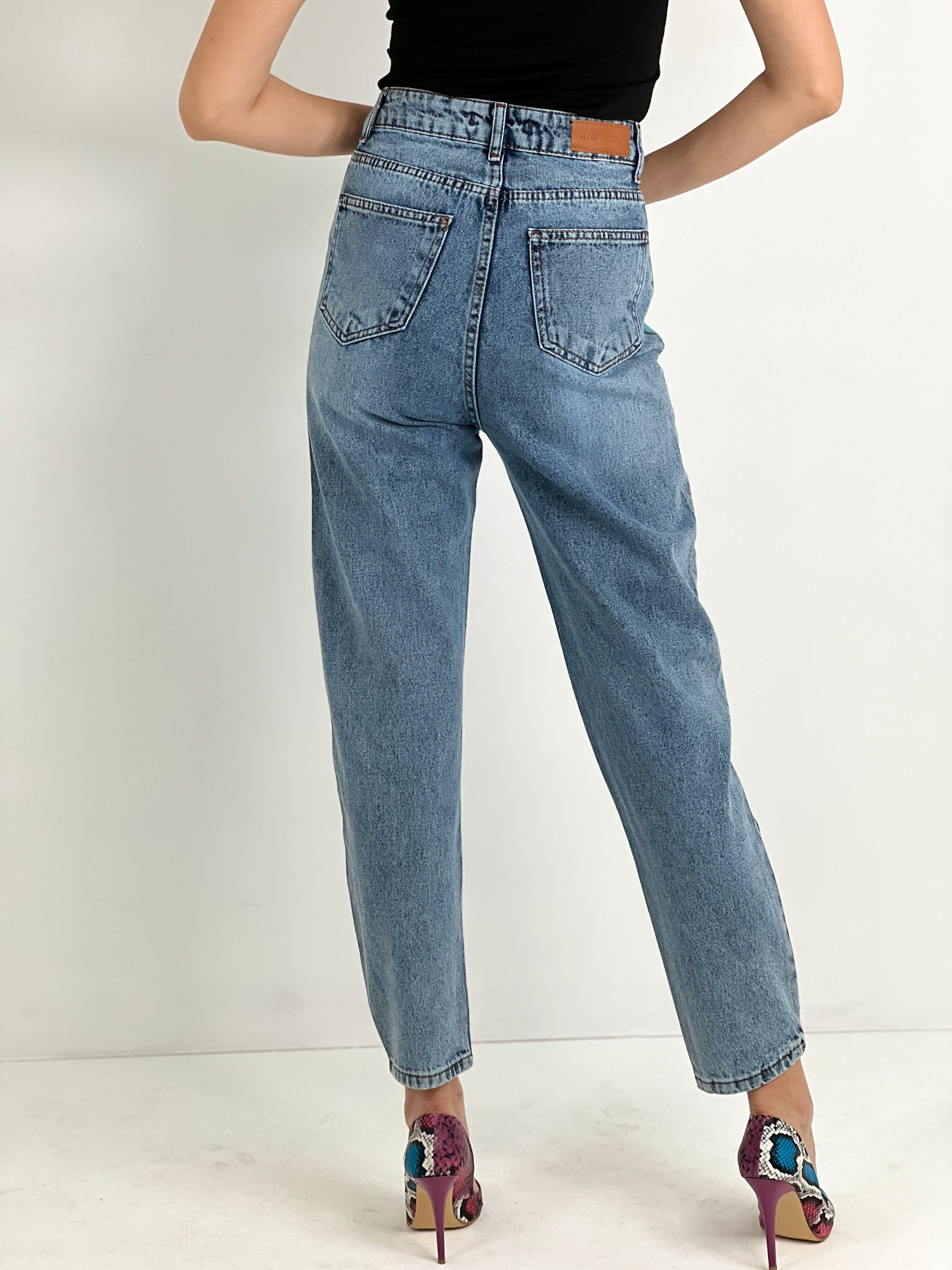 Kadın Varak Baskılı Mom Jean - Mavi-72738-19