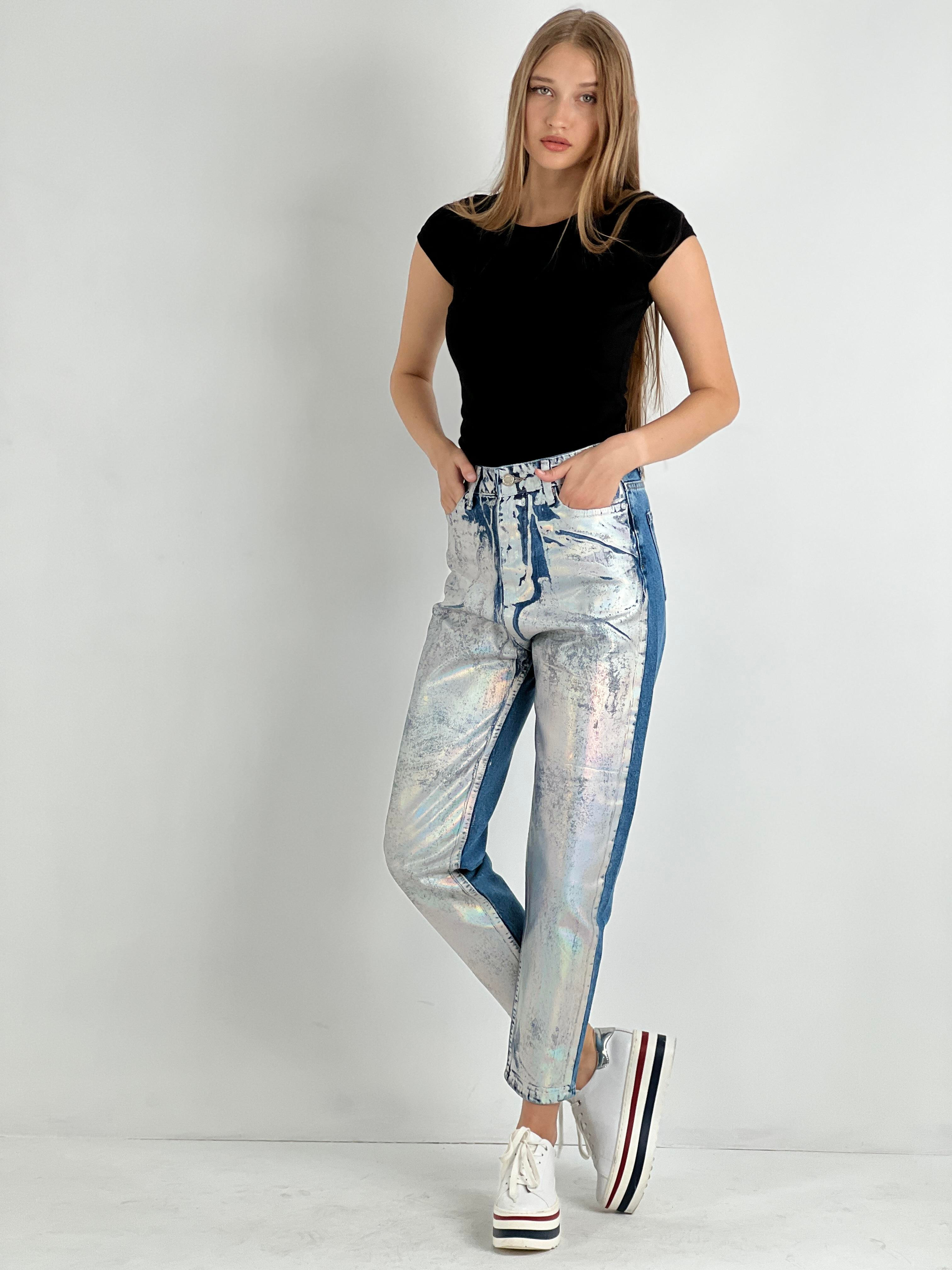 Kadın Varak Baskılı Mom Jean - Mavi-72738-19