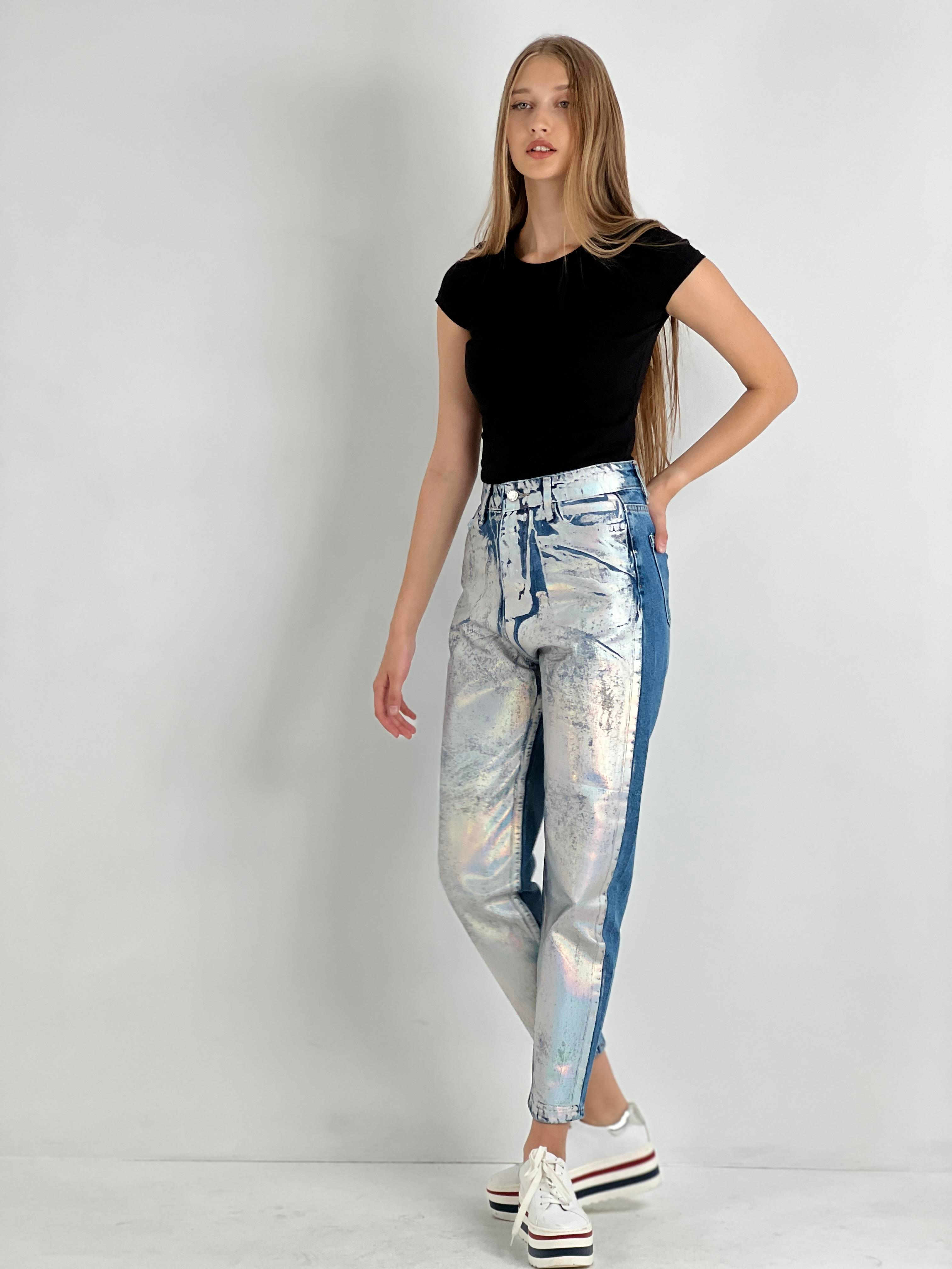 Kadın Varak Baskılı Mom Jean - Mavi-72738-19