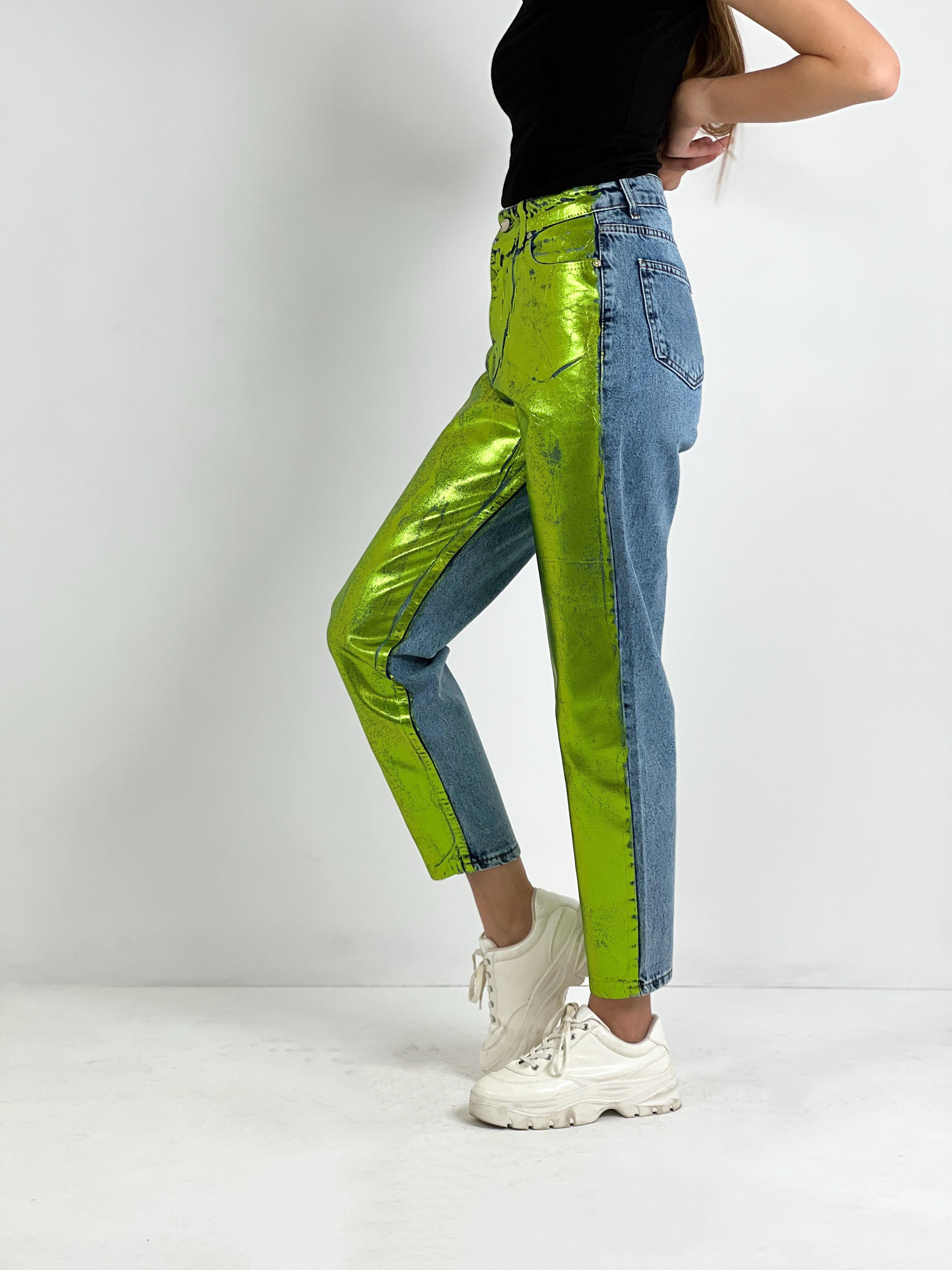 Kadın Varak Baskılı Mom Jean - Mavi-72738-19