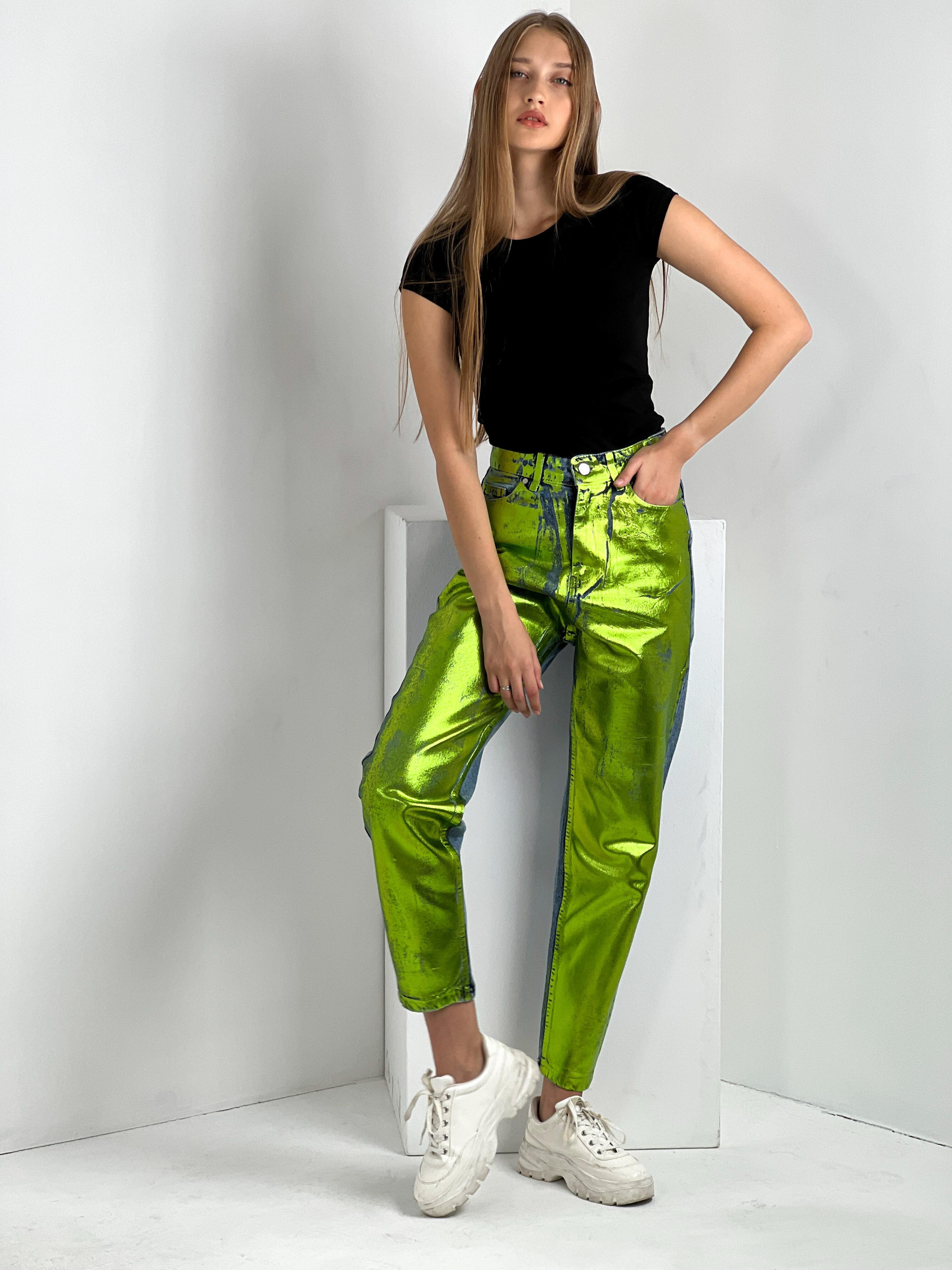 Kadın Varak Baskılı Mom Jean - Mavi-72738-19