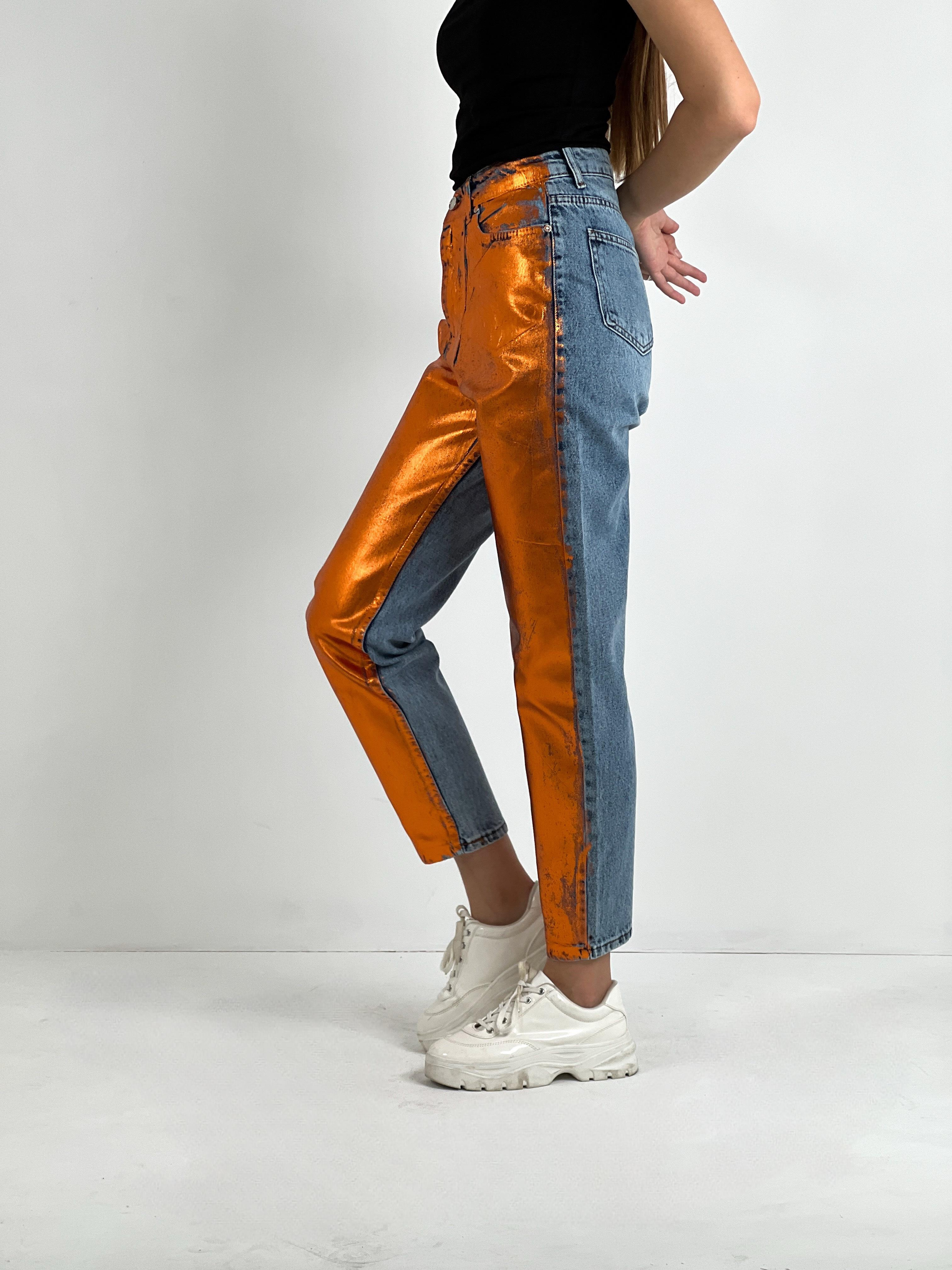 Kadın Varak Baskılı Mom Jean - Mavi-72738-19