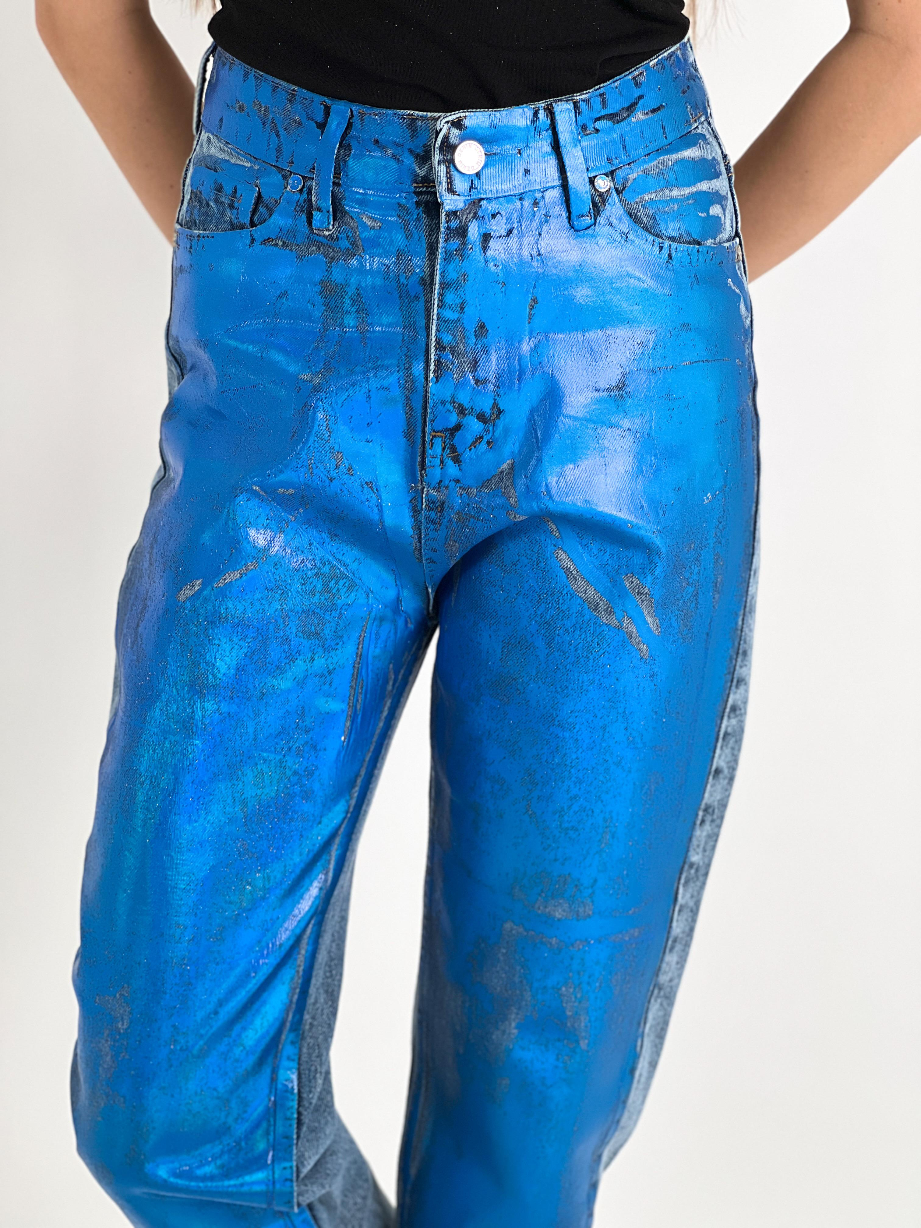 Kadın Varak Baskılı Mom Jean - Mavi-72738-19