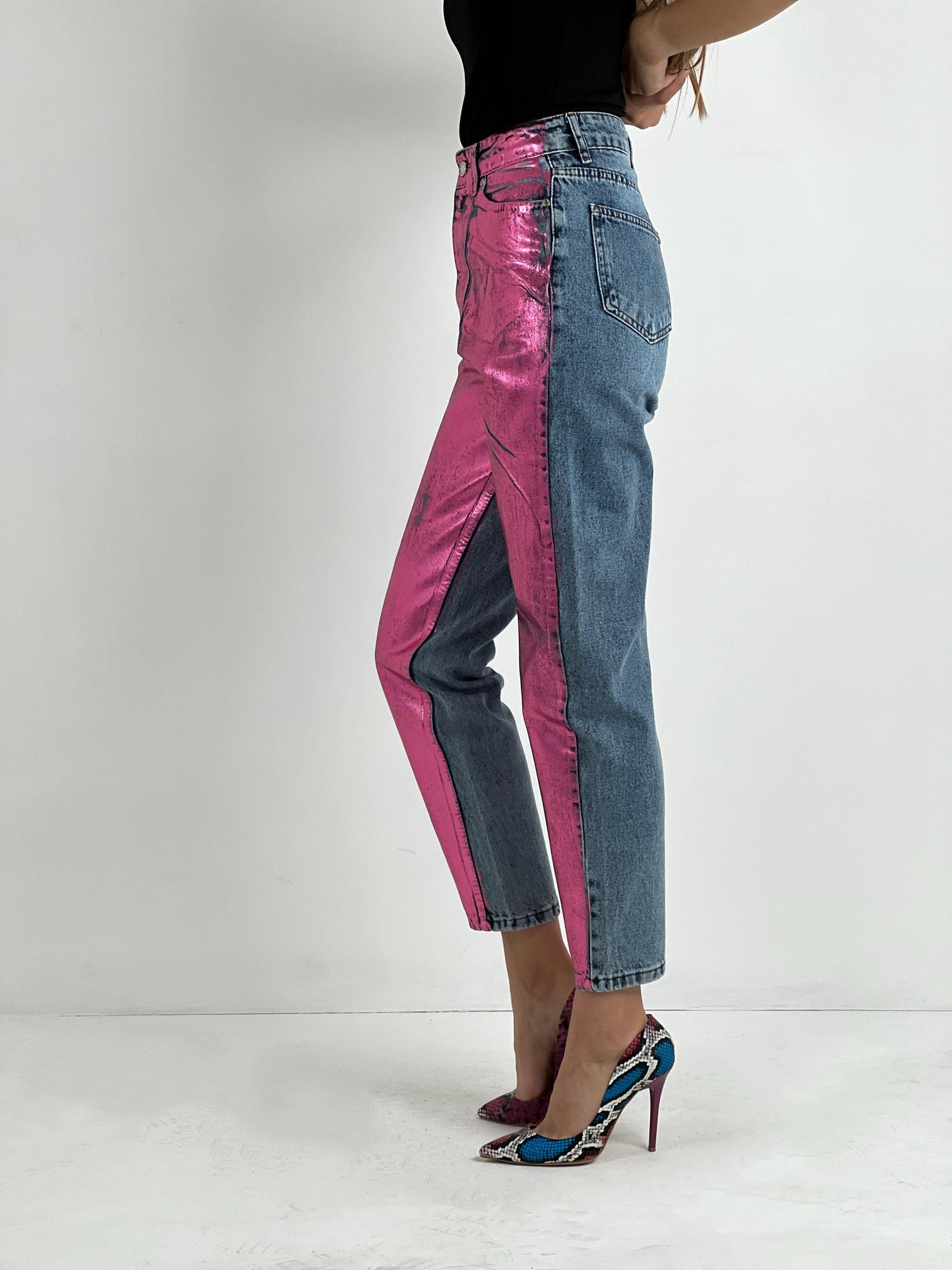 Kadın Varak Baskılı Mom Jean - Mavi-72738-19